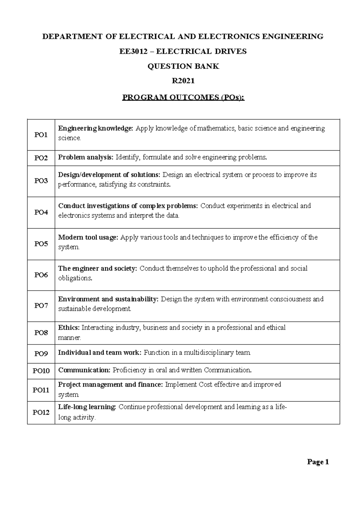 EE3012 ELECTRICAL DRIVES QUESTION BANK - UNIVERSITY QUESTIONS - Studocu