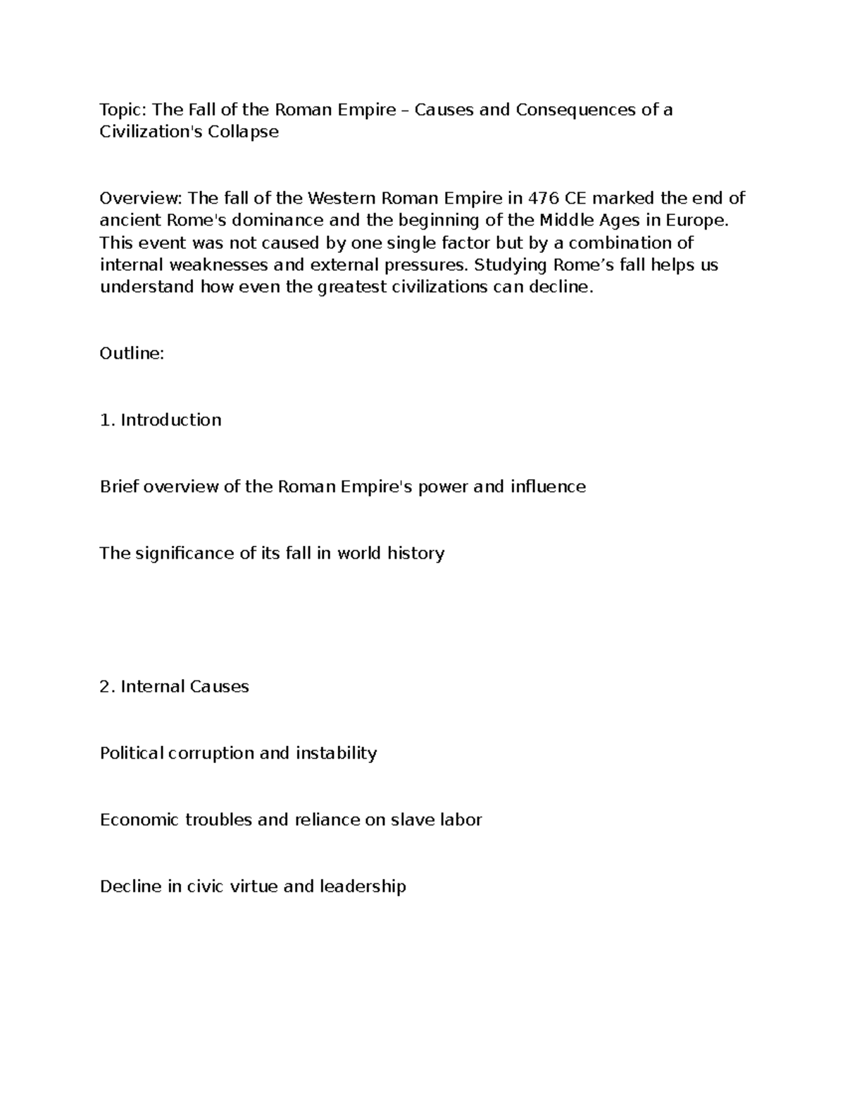History 2: Causes & Consequences of the Fall of the Roman Empire - Studocu