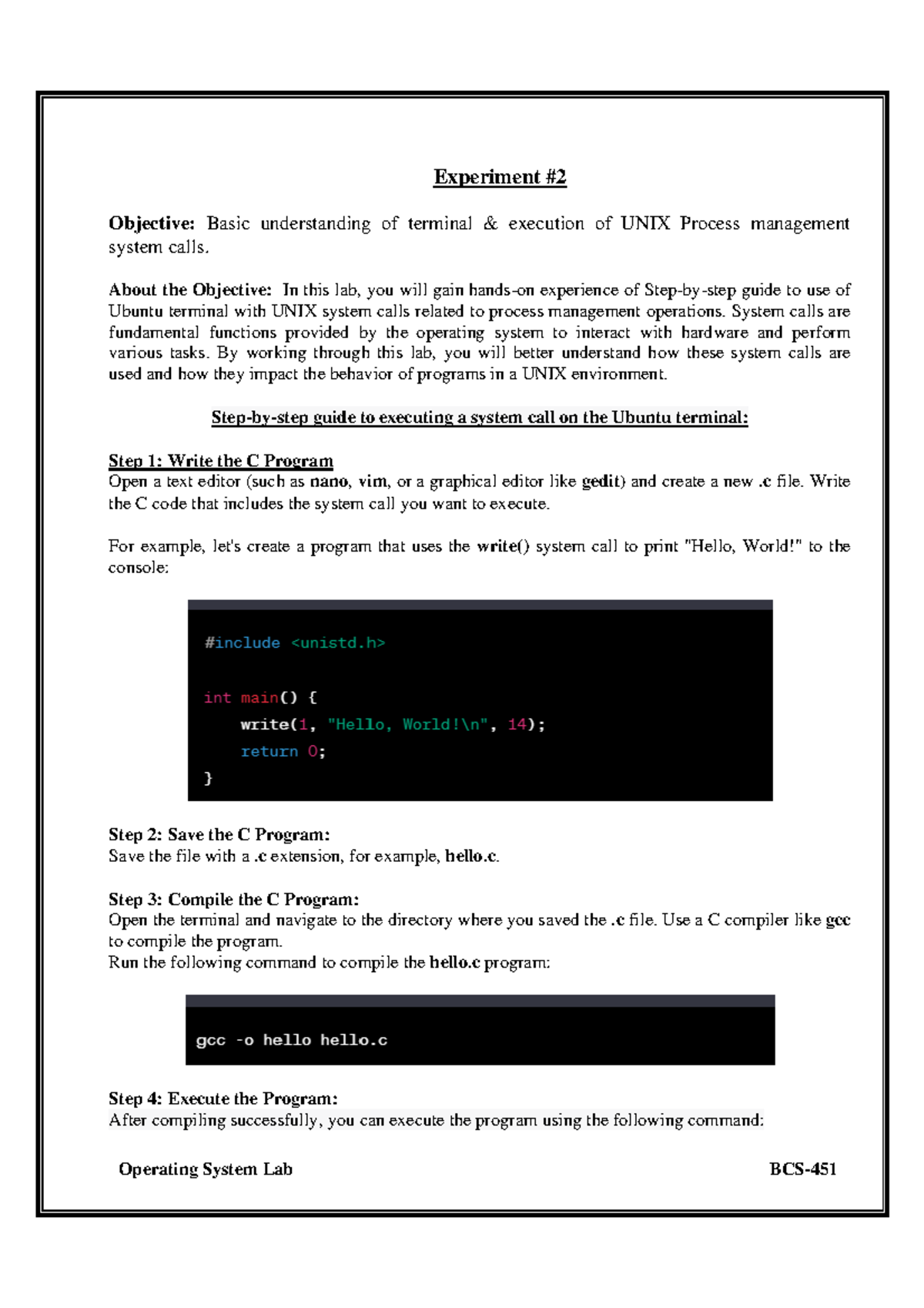 OS Experiment-2: Understanding UNIX Process Management System Calls ...