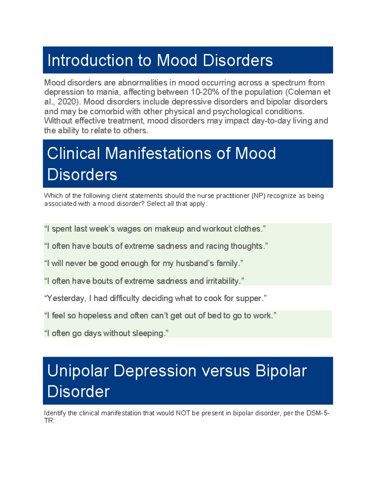 Edapt: Understanding Mood Disorders and Their Management - Studocu