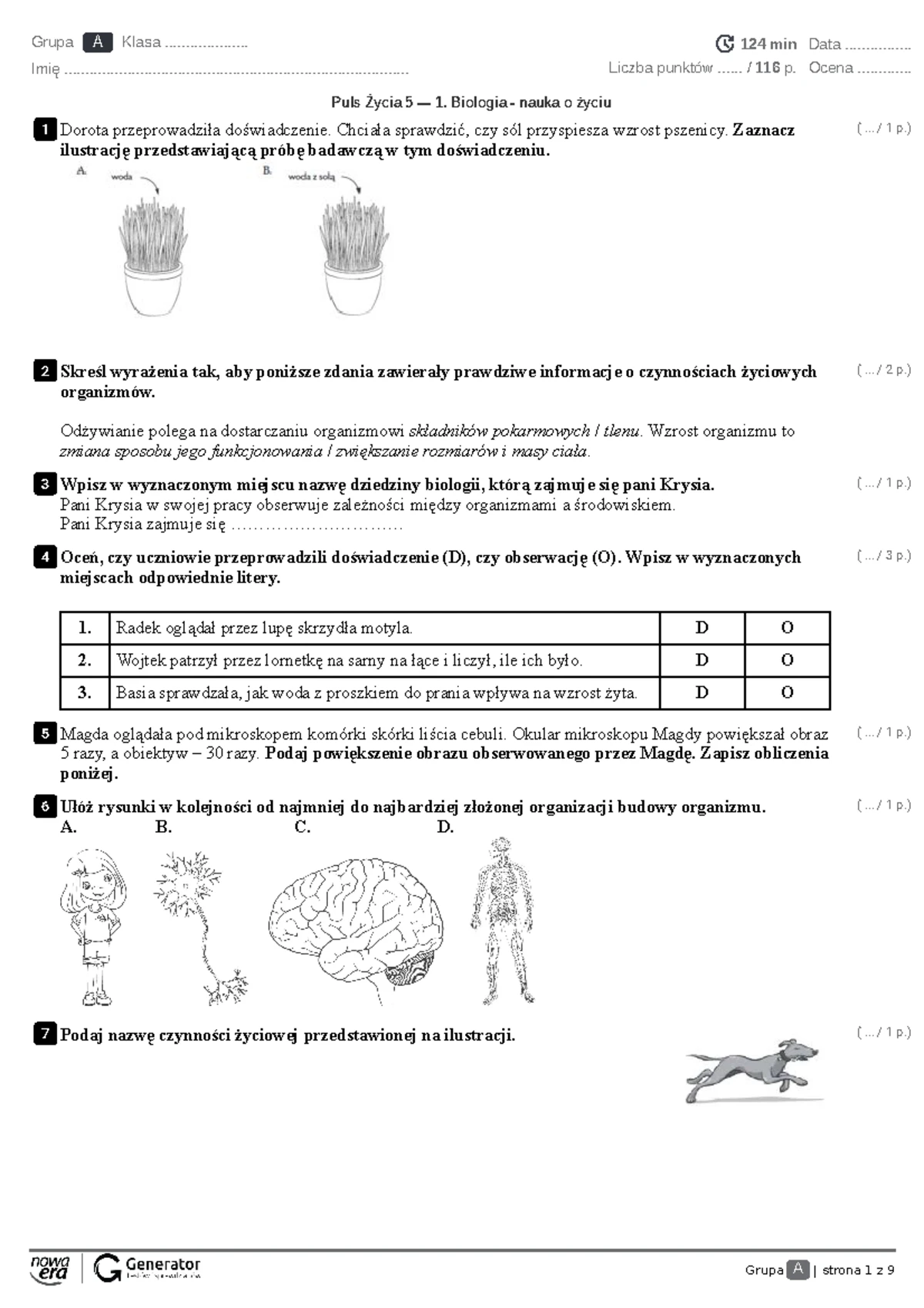 Sprawdzian Biologia Puls życia 2 Dział 1