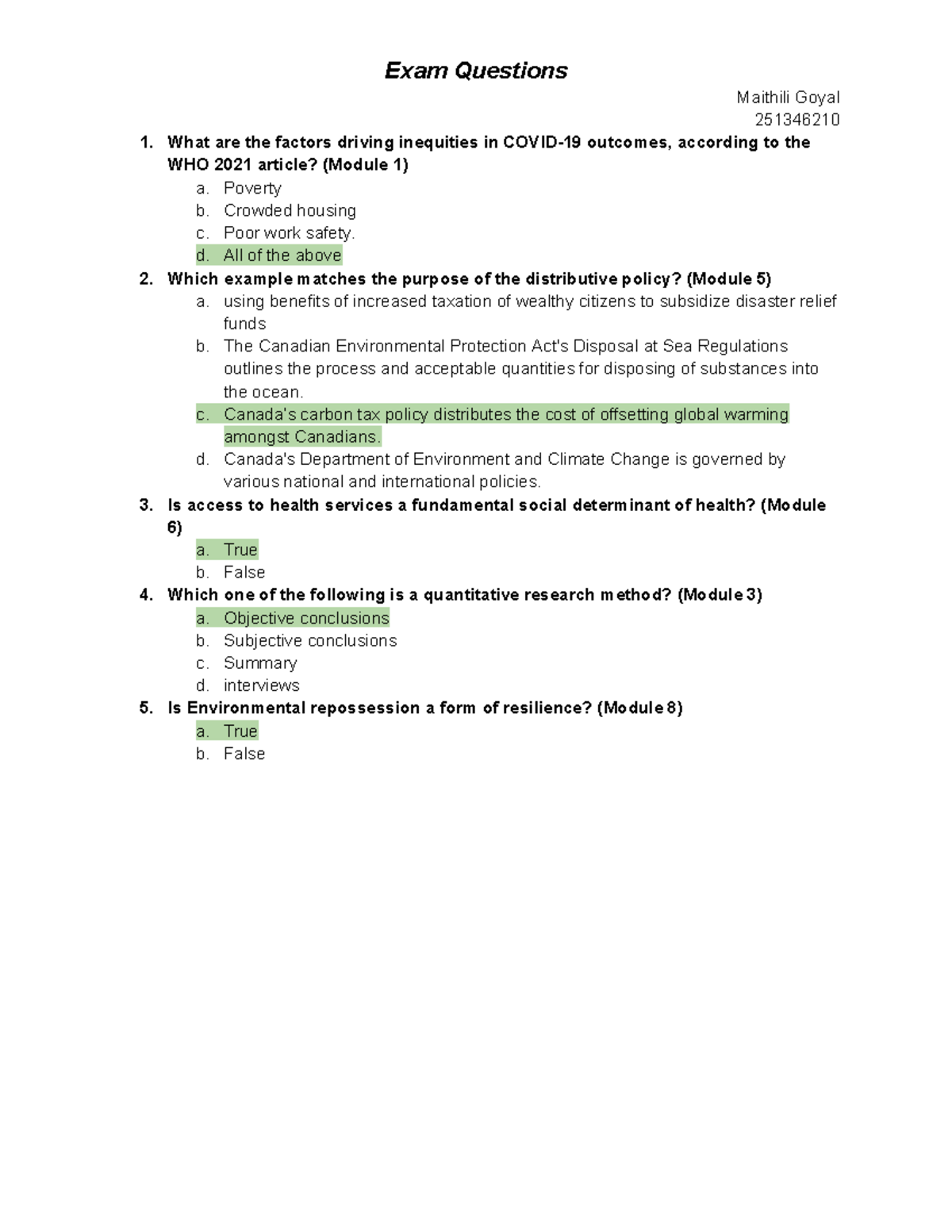251346210 Exam Questions on Social Determinants of Health and Policy ...
