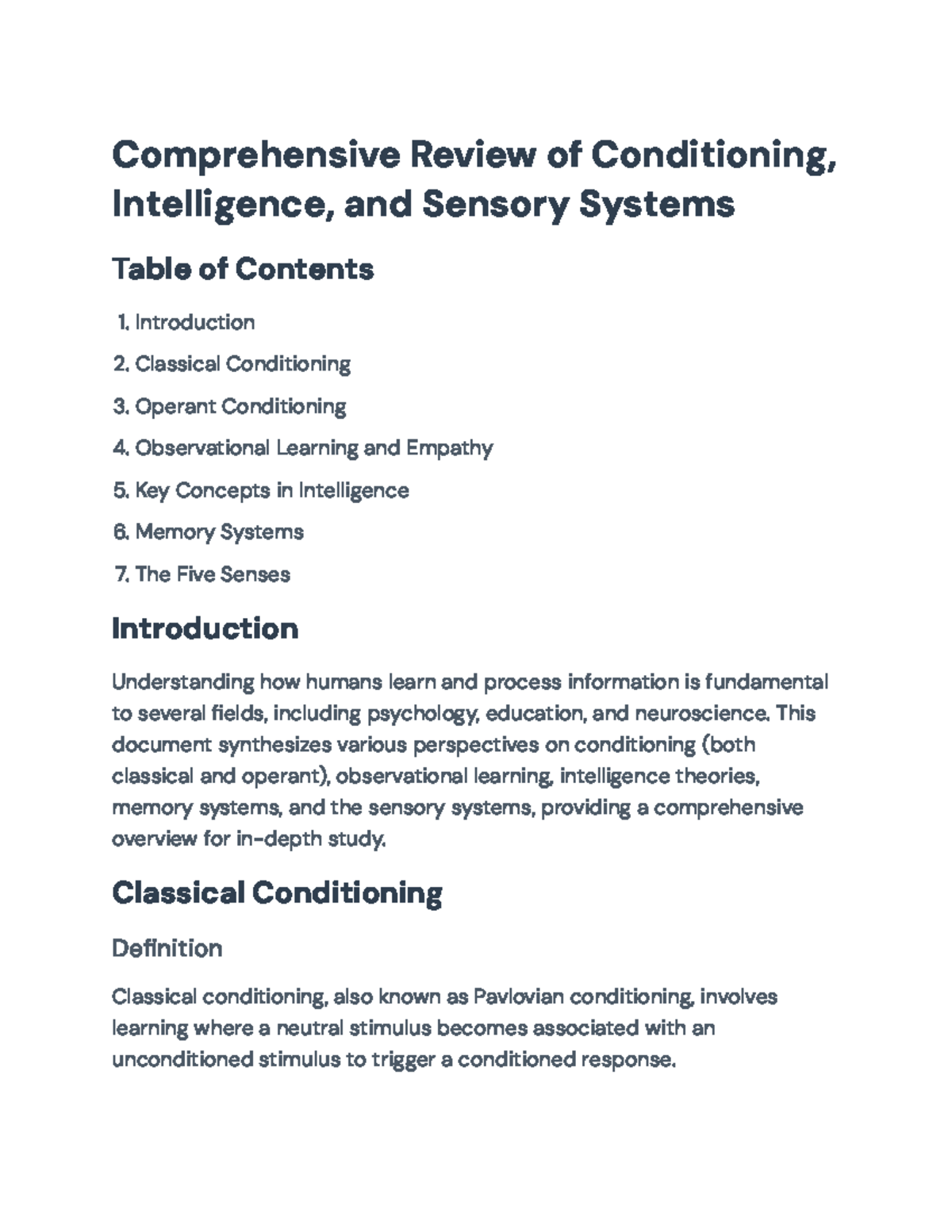 Comprehensive Overview of Conditioning and Intelligence Systems ...