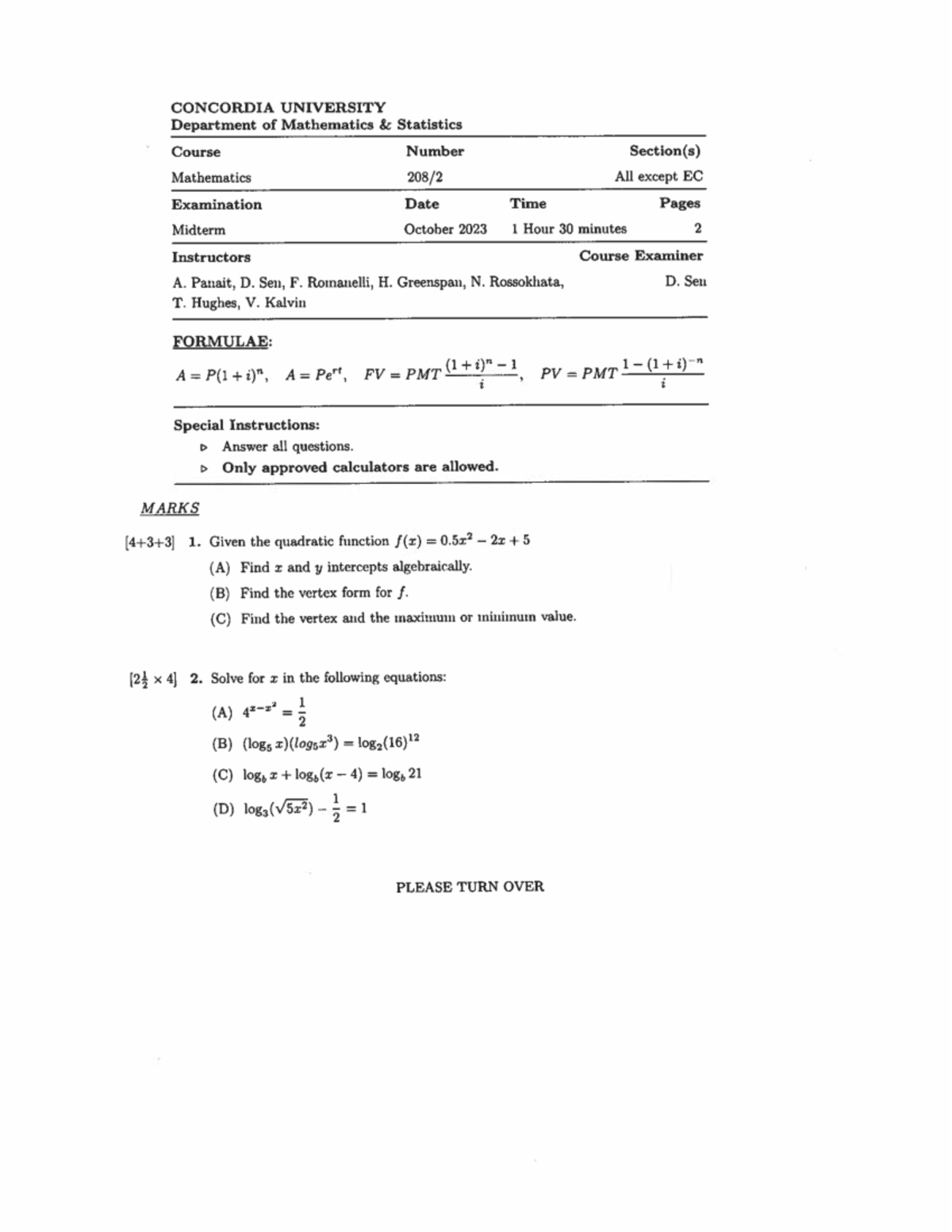 MATH 208 Midterm Exam Study Guide - October 2023 - Studocu