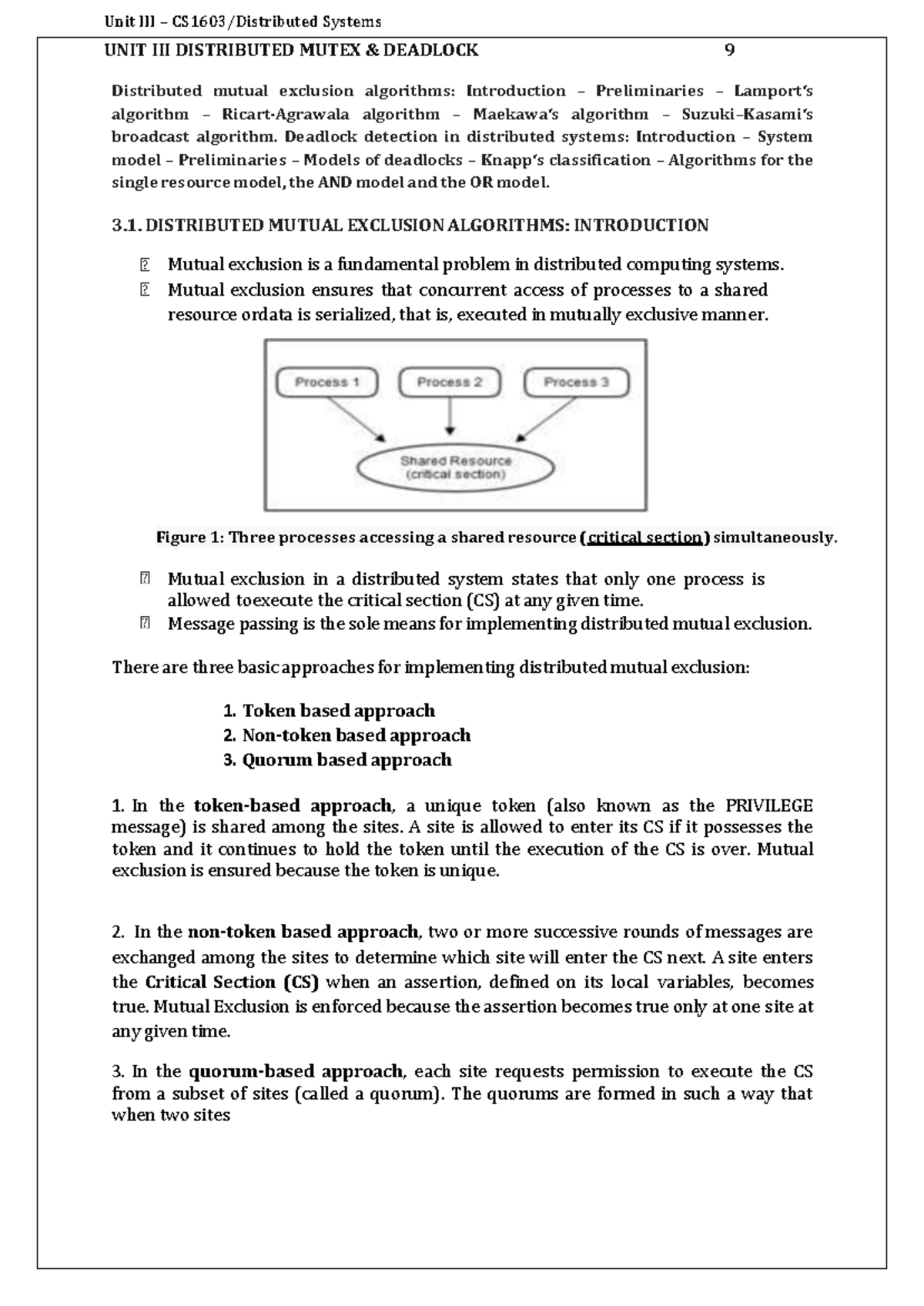 Dis 03 - Unit 3: Distributed Mutual Exclusion & Deadlock Detection ...