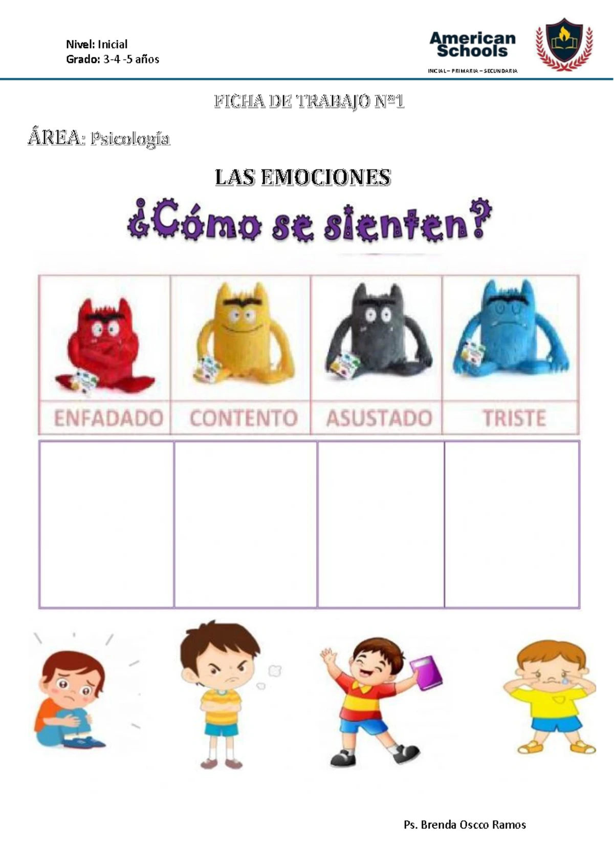 Ficha DE Trabajo las emociones - Psicologia - Nivel: Primaria Grado ...