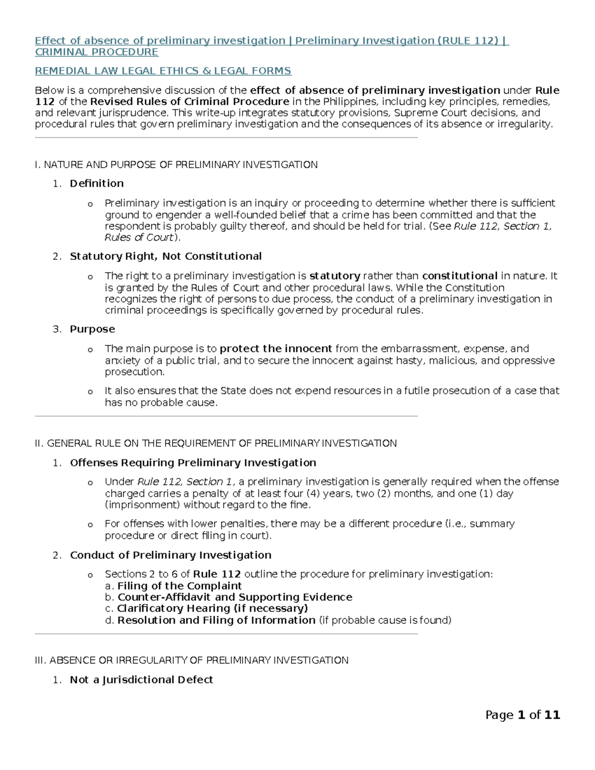 PI - The Impact of Absence of Preliminary Investigation in Criminal ...