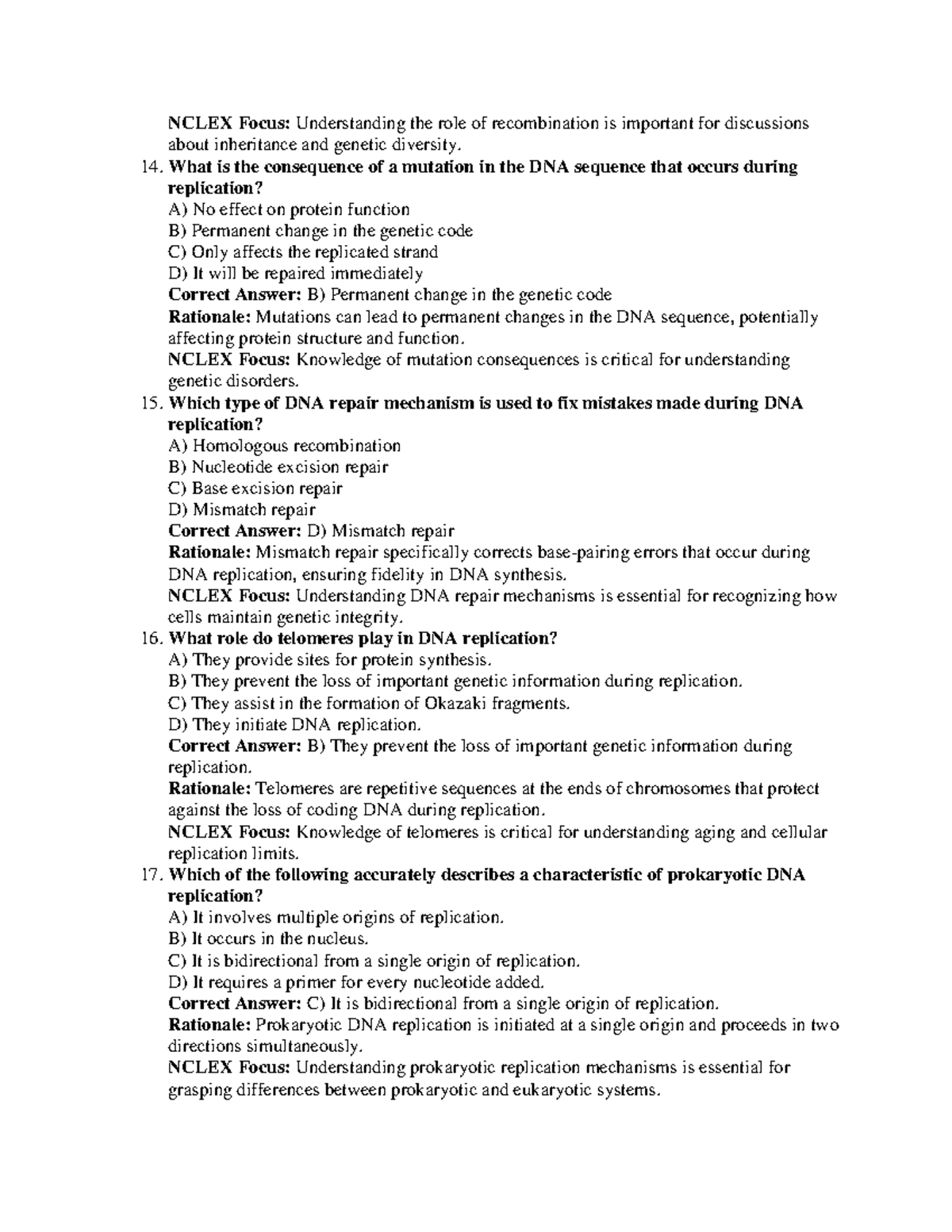 NCLEX Focus: Key Concepts in DNA Replication & Mutation (GEN 101) - Studocu