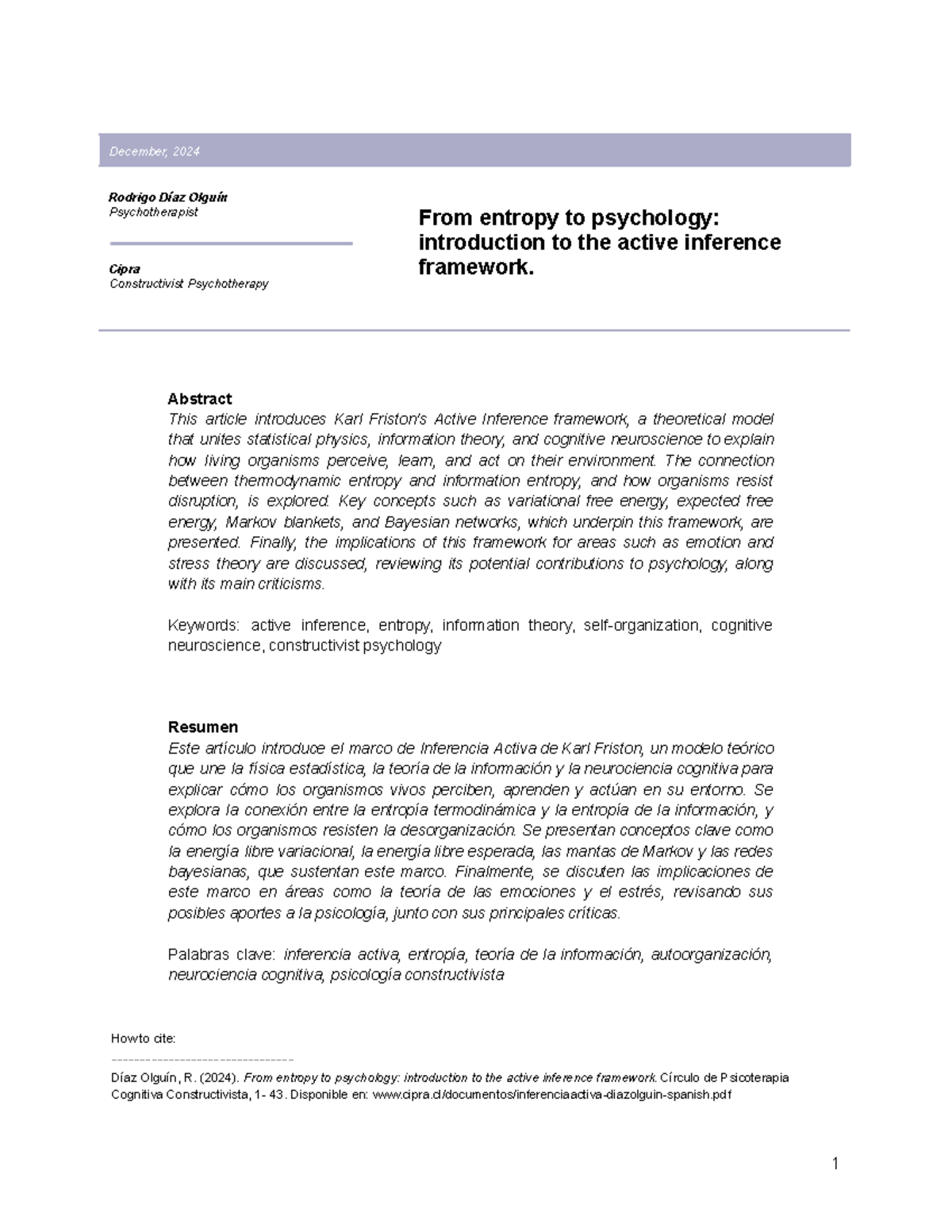 Active Inference Framework: From Entropy to Psychology (PSY 2024) - Studocu