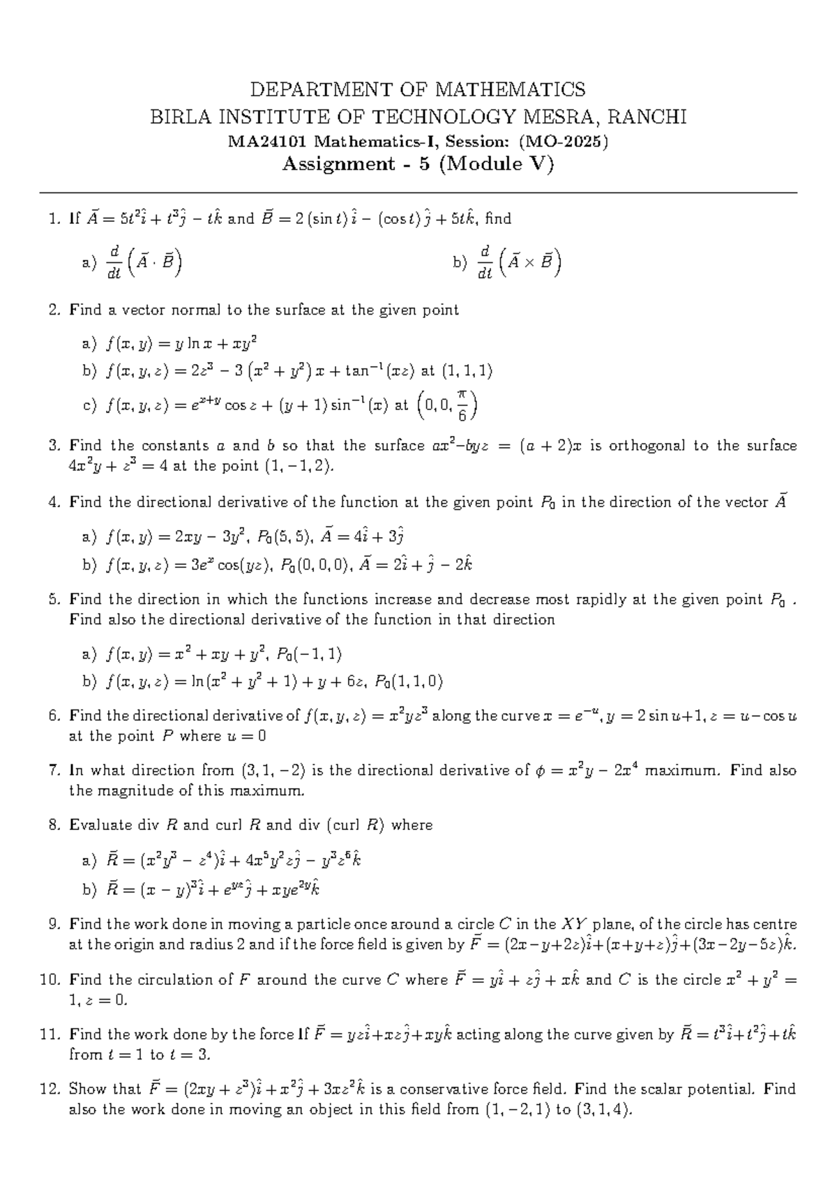 MA24101 Tutorial 5: Vector Calculus and Surface Analysis - Studocu
