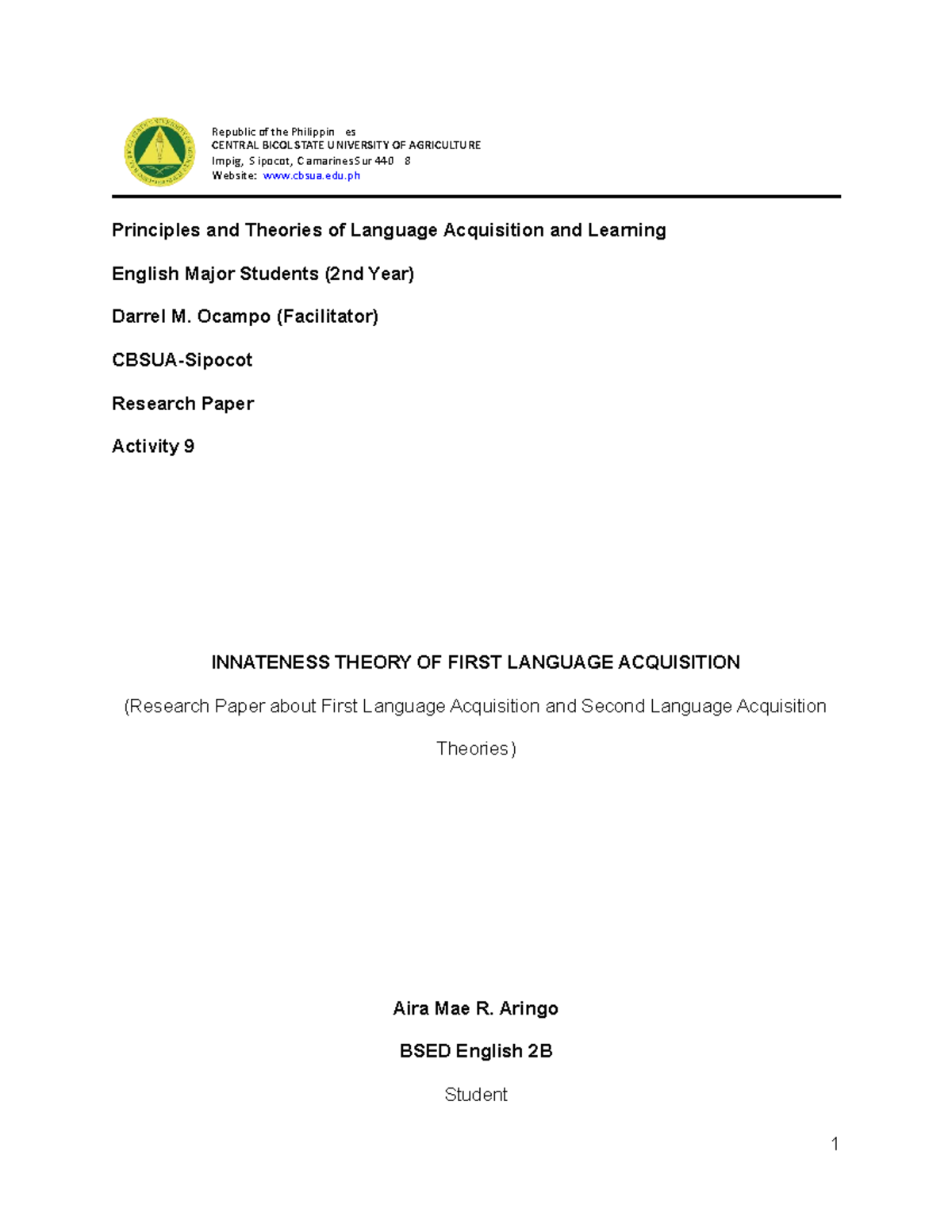Topic 9 Activity 9 - Principles and Theories of Language for English ...