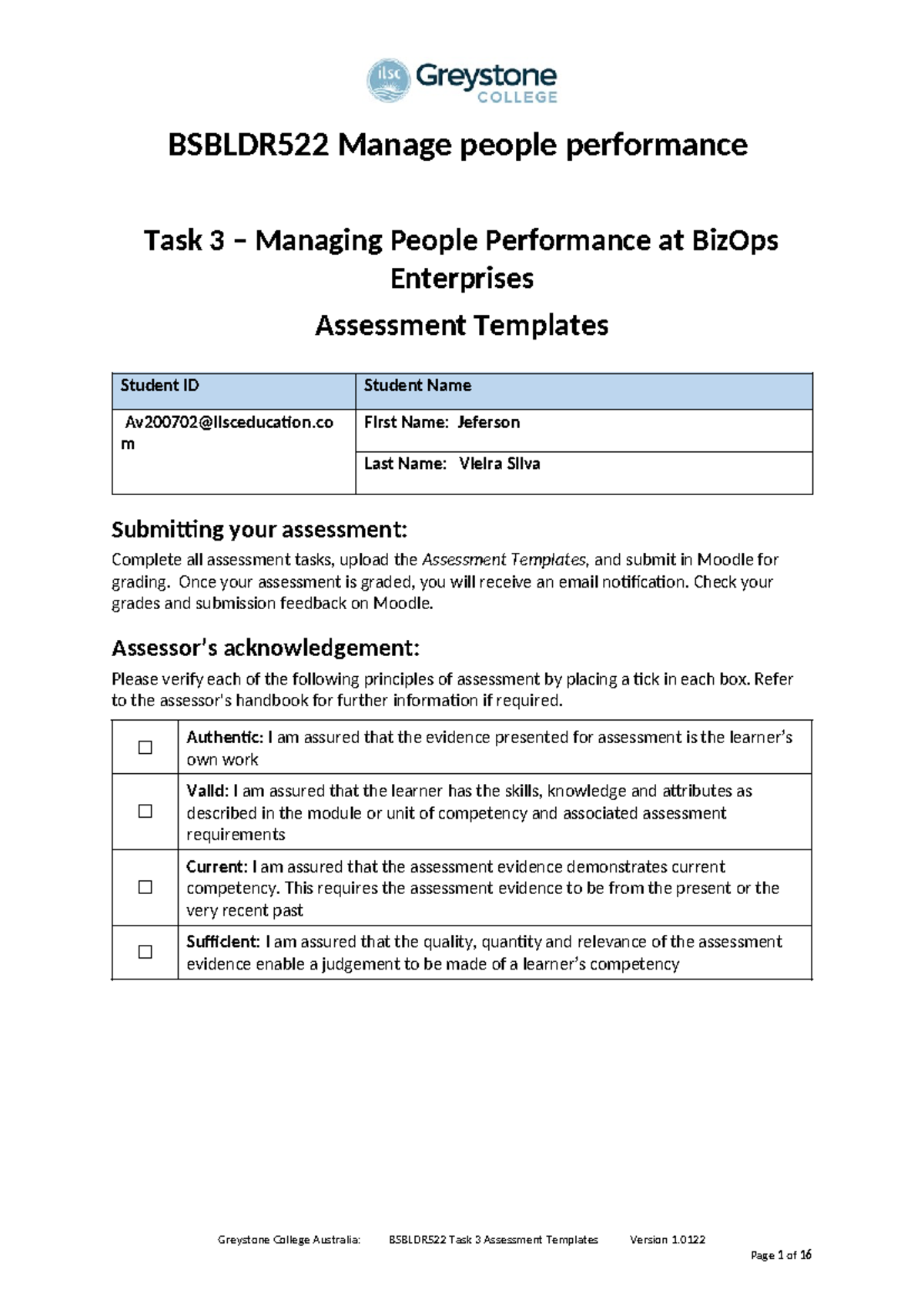 BSBLDR522 Task 3 Performance Management Assessment Templates - Studocu