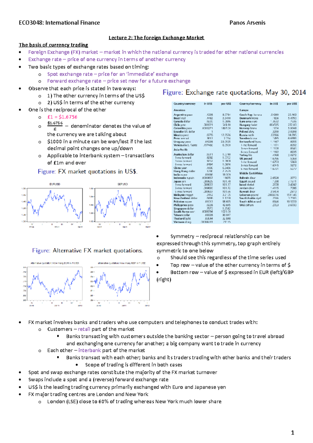ECO3048 Lecture 2: Insights into the Foreign Exchange Market - Studocu