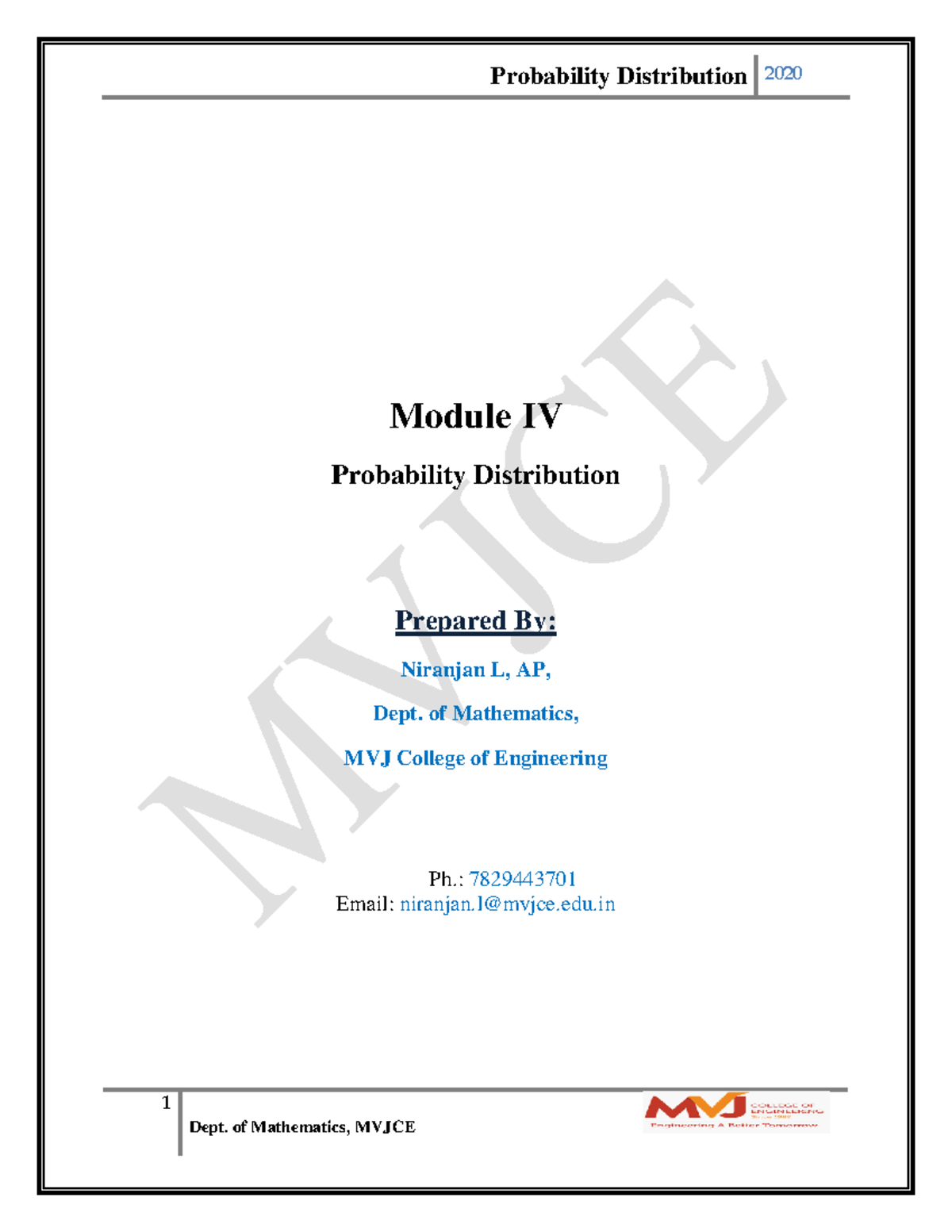 Module-4 Probability Distribution - 1 Module IV Probability ...