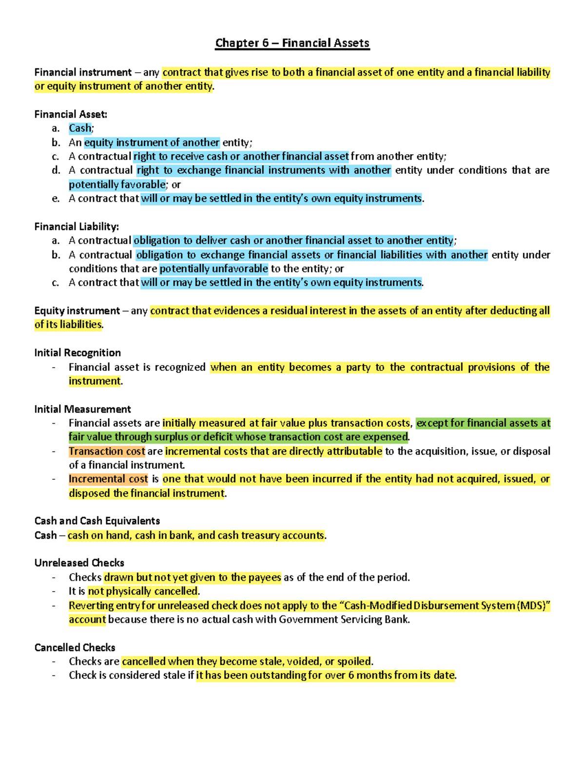 Chapter 6: Financial Assets Overview and Key Concepts in Accounting ...