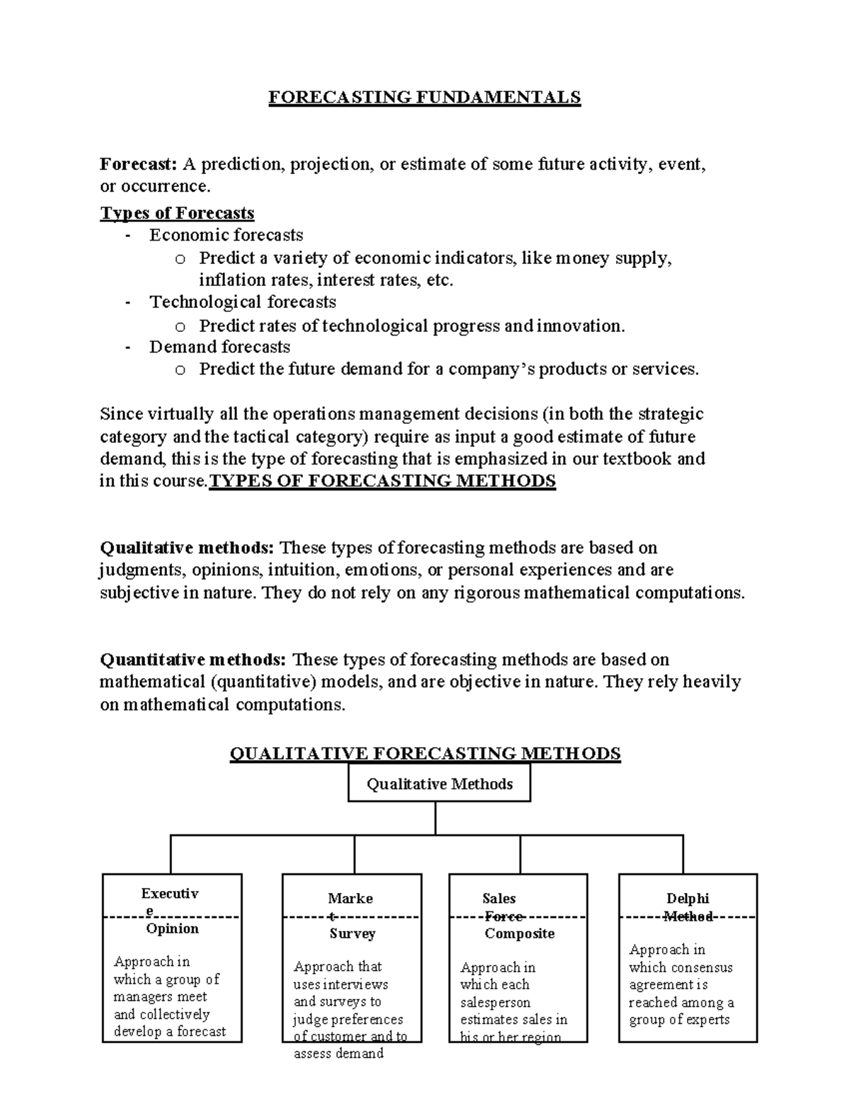 Forecasting Methods - Lecture Notes (Course Code: FORE 101) - Studocu