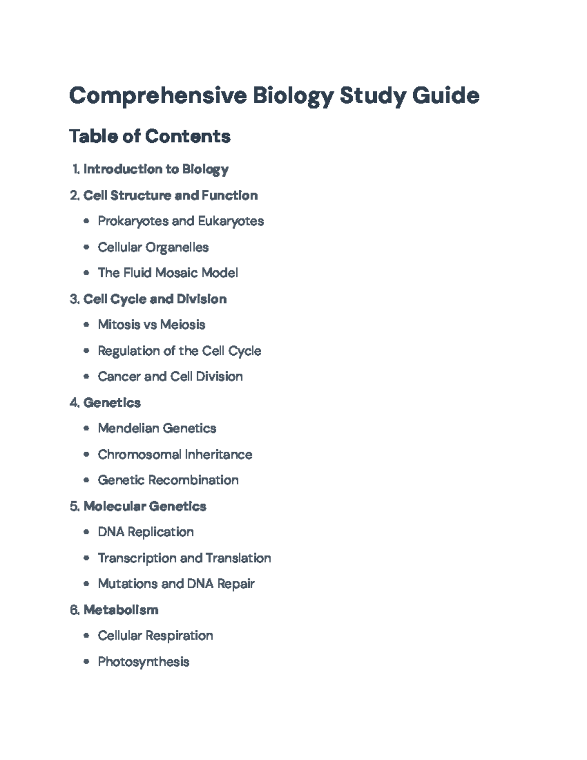 Comprehensive Biology Study Guide: Key Concepts and Principles ...