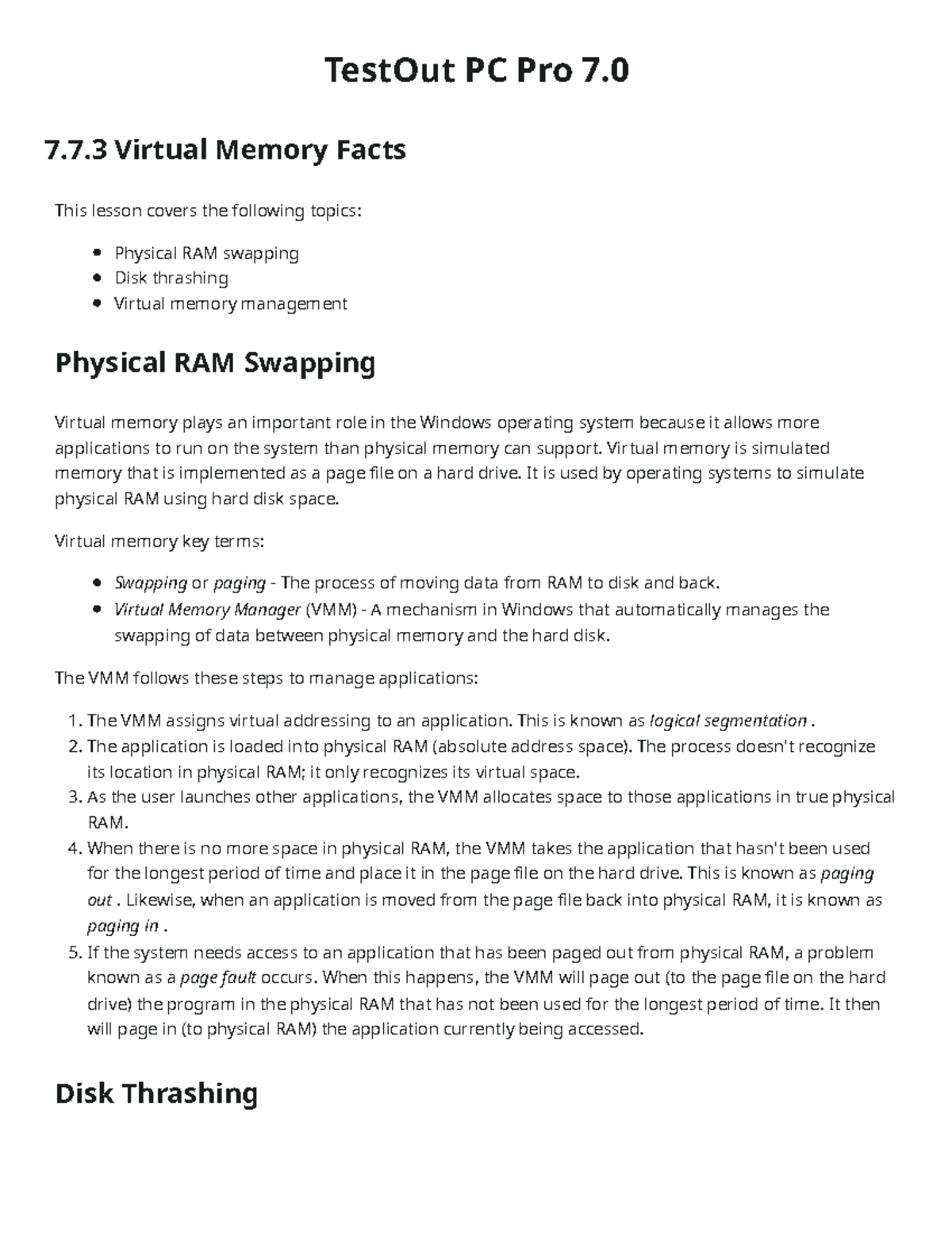 Understanding Disk Thrashing & Virtual Memory (CompTIA PC Pro 7 ...