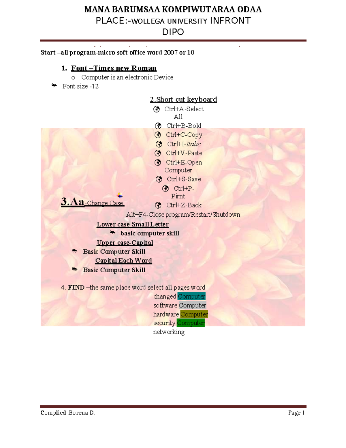 MANA BARUMSAA KOMPIWUTARAA ODAA UNIVERSITY: Intro to Computer Skills ...