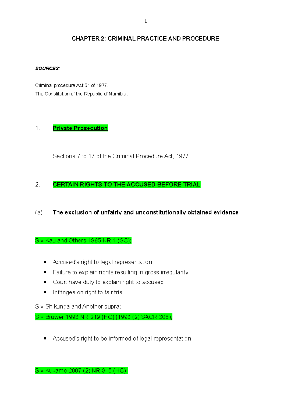 1 CHAPTER 2: CRIMINAL PRACTICE & PROCEDURE CASE LAW SUMMARIES - Studocu