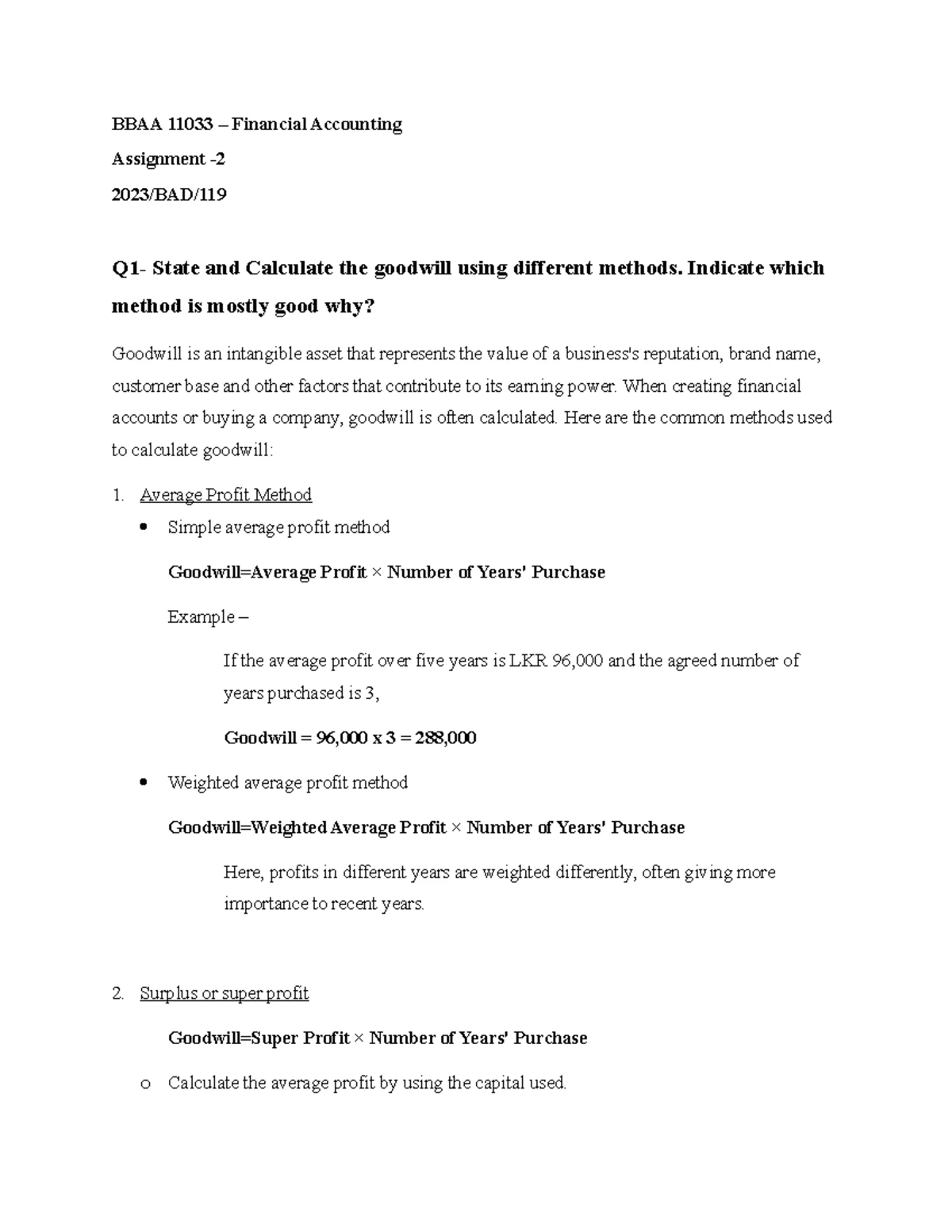 BBAA 11033 - Financial Accounting Assignment 2: Goodwill Calculation ...