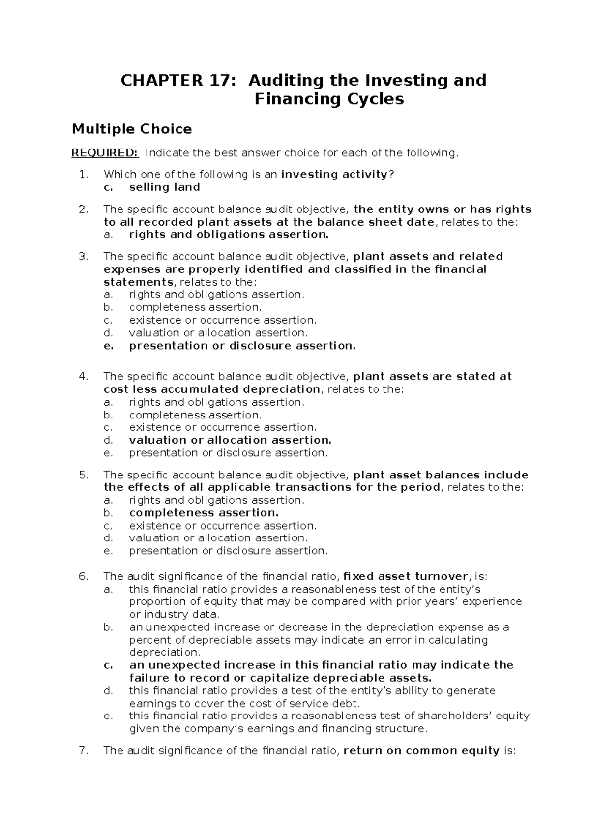 270877985 Chapter 17: Investing and Financing Cycle Audits - Studocu
