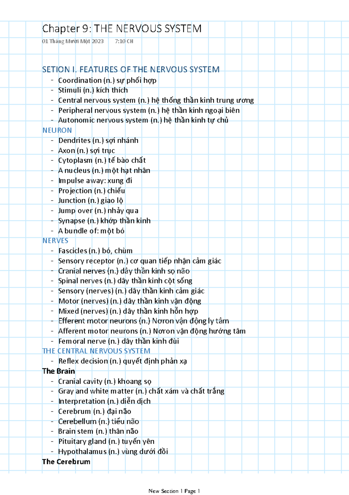 Chapter 9: The Nervous System Overview and Key Features - Studocu