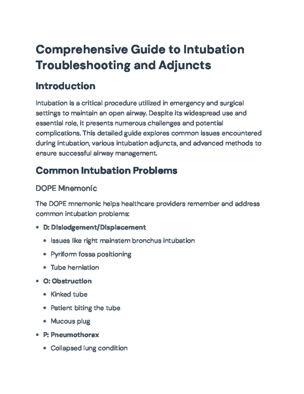 Comprehensive Guide to Intubation Techniques and Adjuncts - MED 301 ...