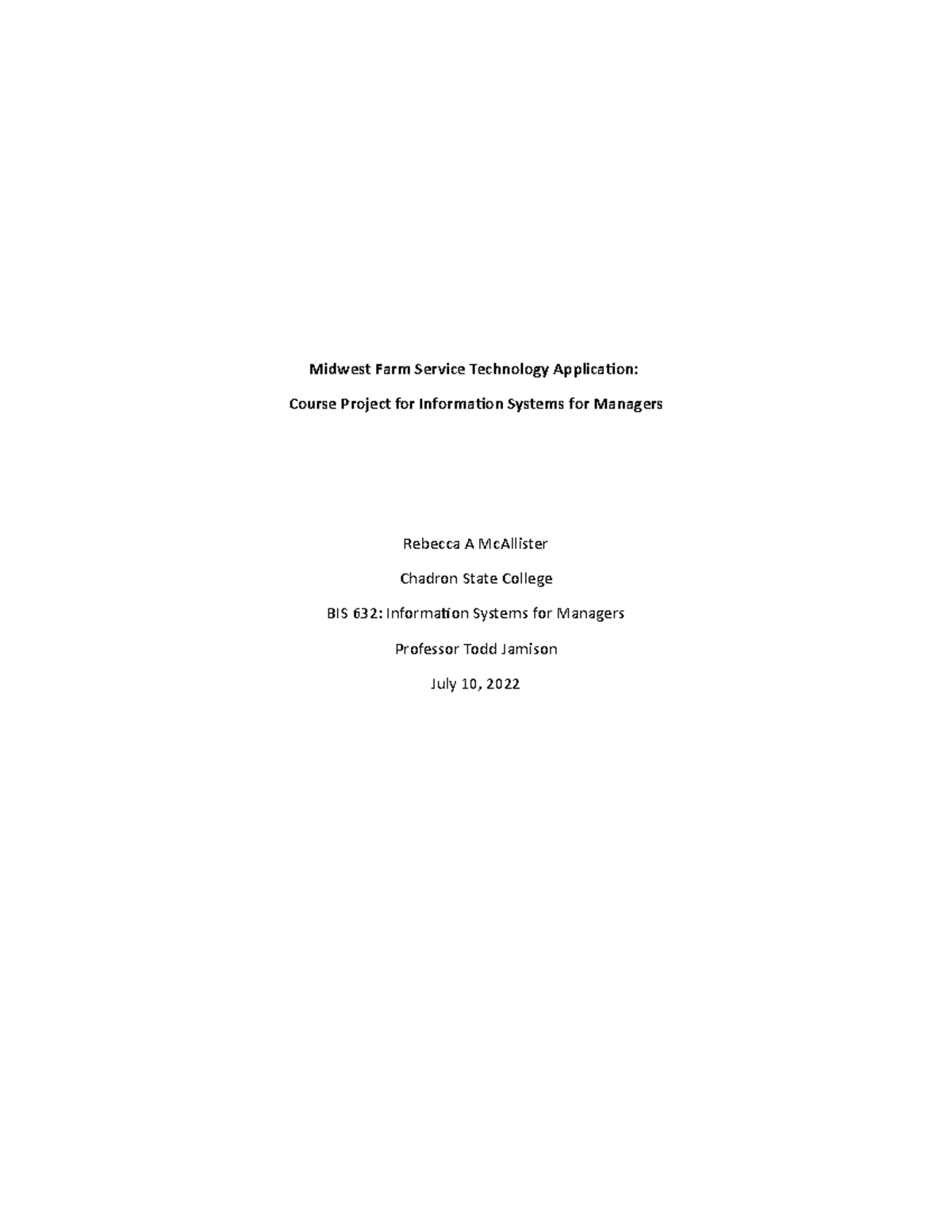 BIS 632: Midterm Project on Managerial Information Systems - Studocu