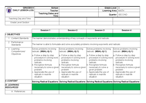 Grade 9 Math Daily Lesson Log: Understanding Radicals and Variations ...