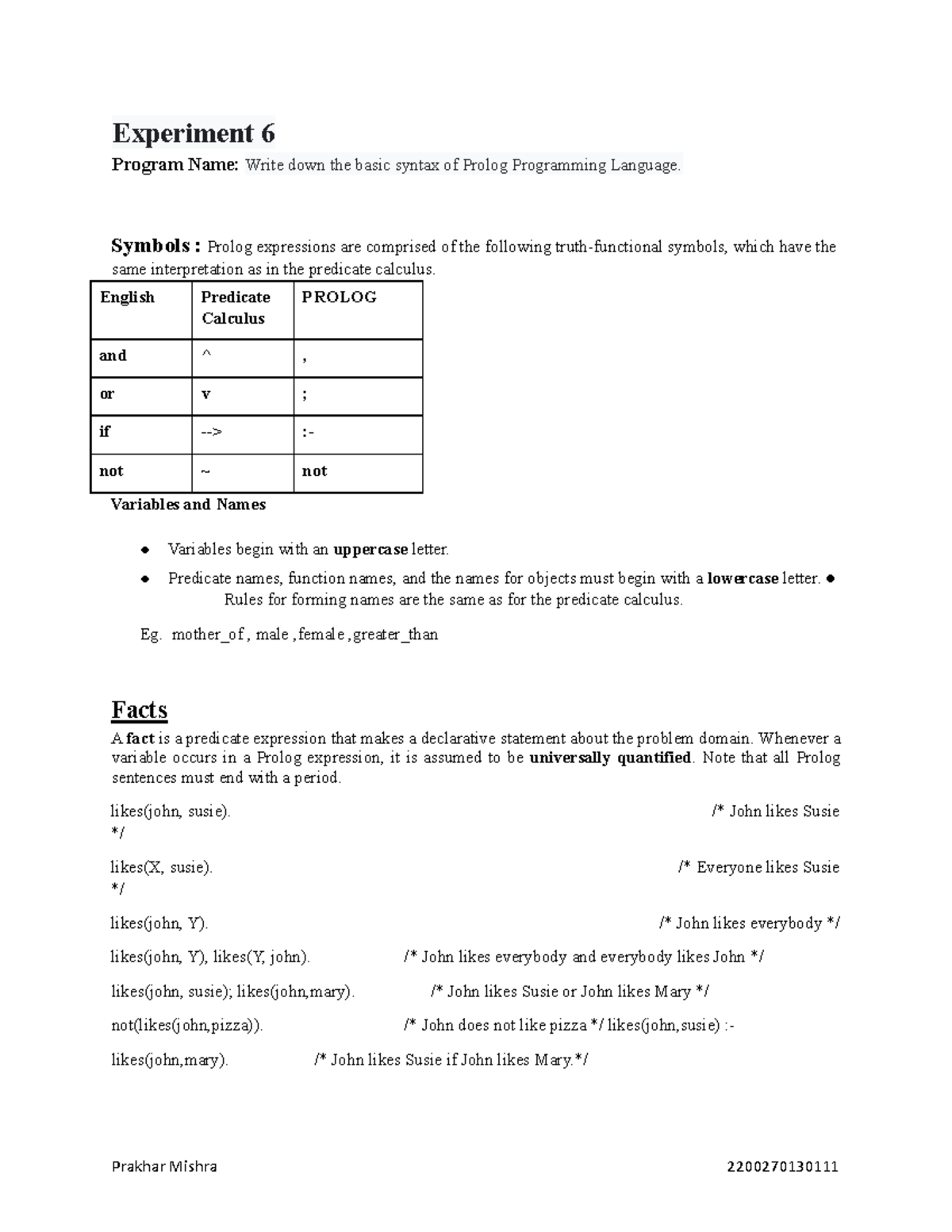 Prolog Programming Basics Syntax Facts And Rules Cs101 Studocu
