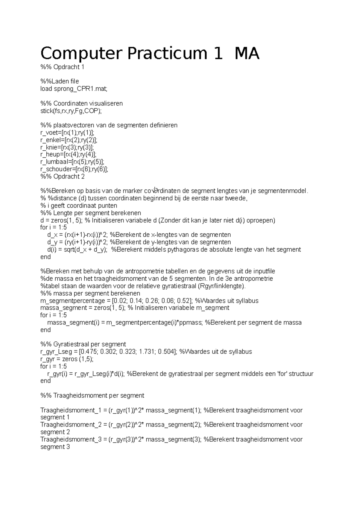 Computer Practicum 1 MA: Segment Models and Calculations - Studeersnel