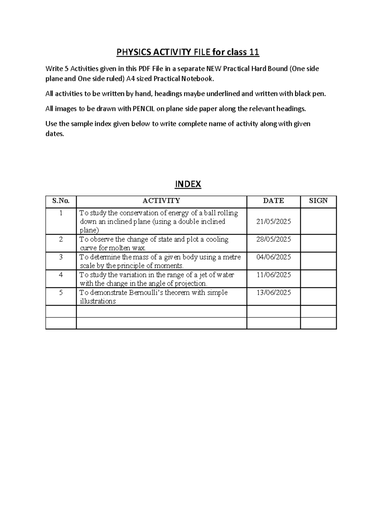 PHYSICS 11: Practical Activities for Class 11 Lab Work - Studocu