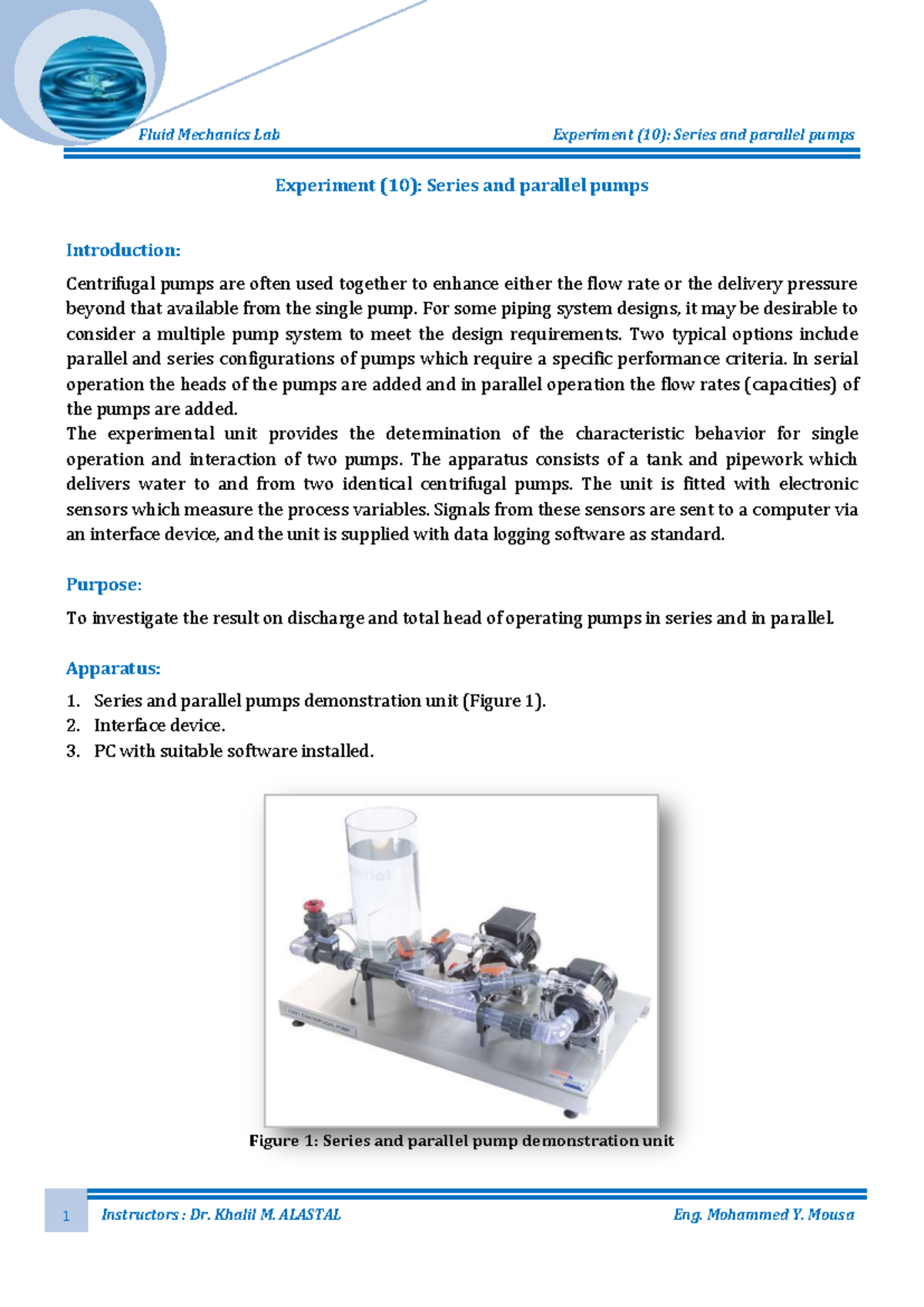 Report 4.3 - Experimental Analysis of Series and Parallel Pumps - Studocu