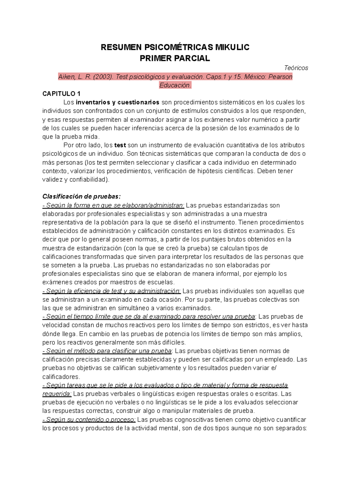 Resumen Psicométricas Mikulic - Primer Parcial y Evaluación Psicológica ...