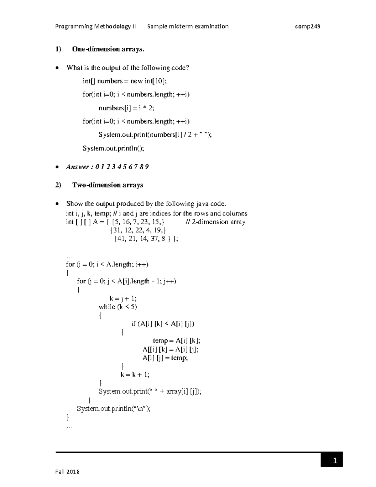Midterm exam 24 October 2018, questions and answers - Programming ...