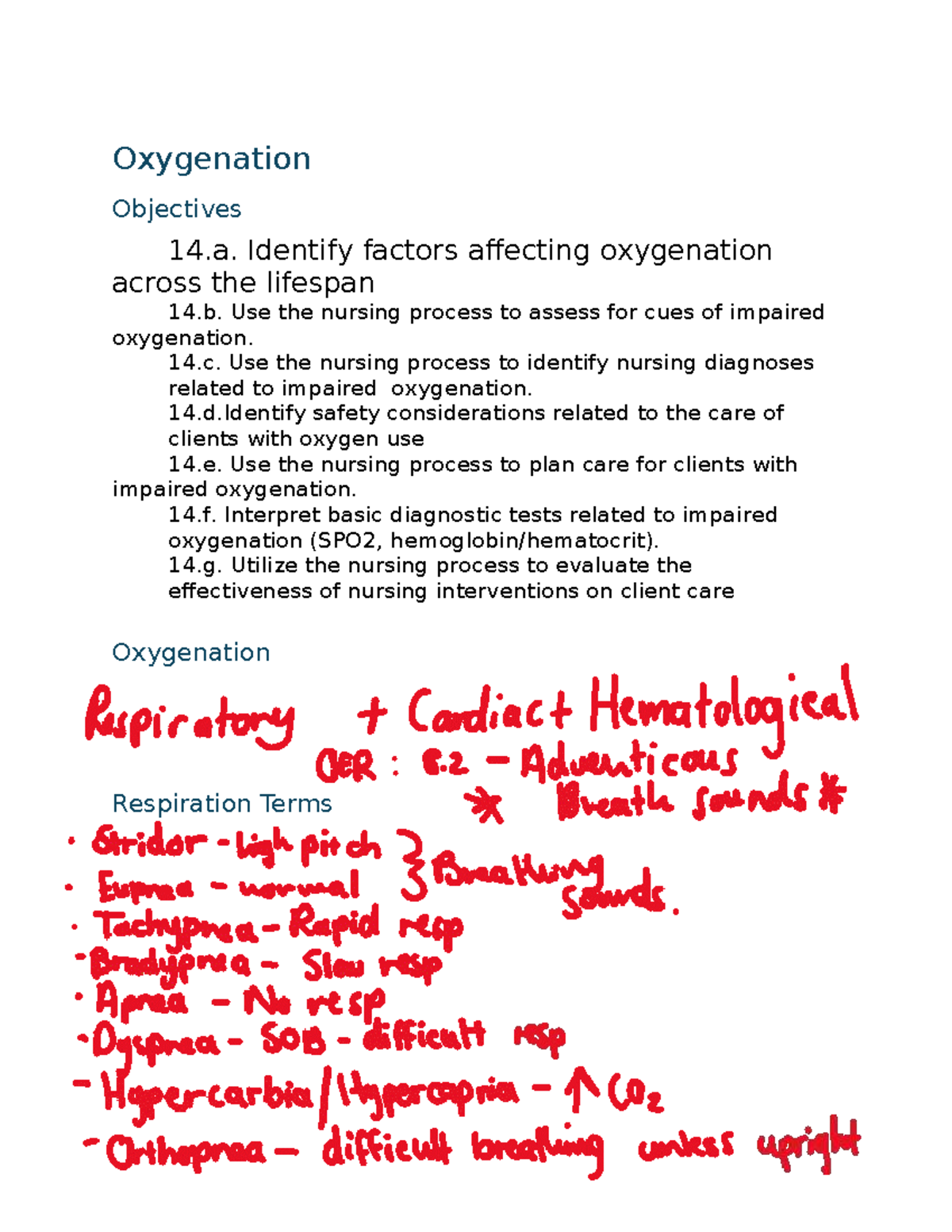 Nursing Care for Oxygenation: Assessment & Interventions (NUR 101 ...