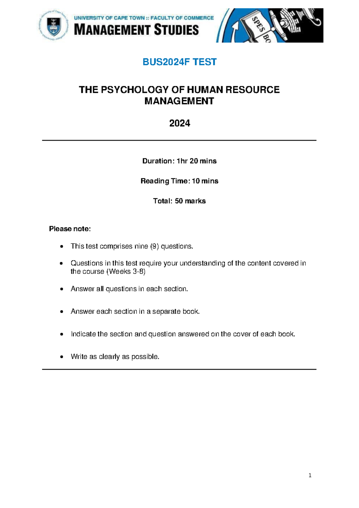 BUS2024F 2024 Human Resource Management Test Guidelines - Studocu