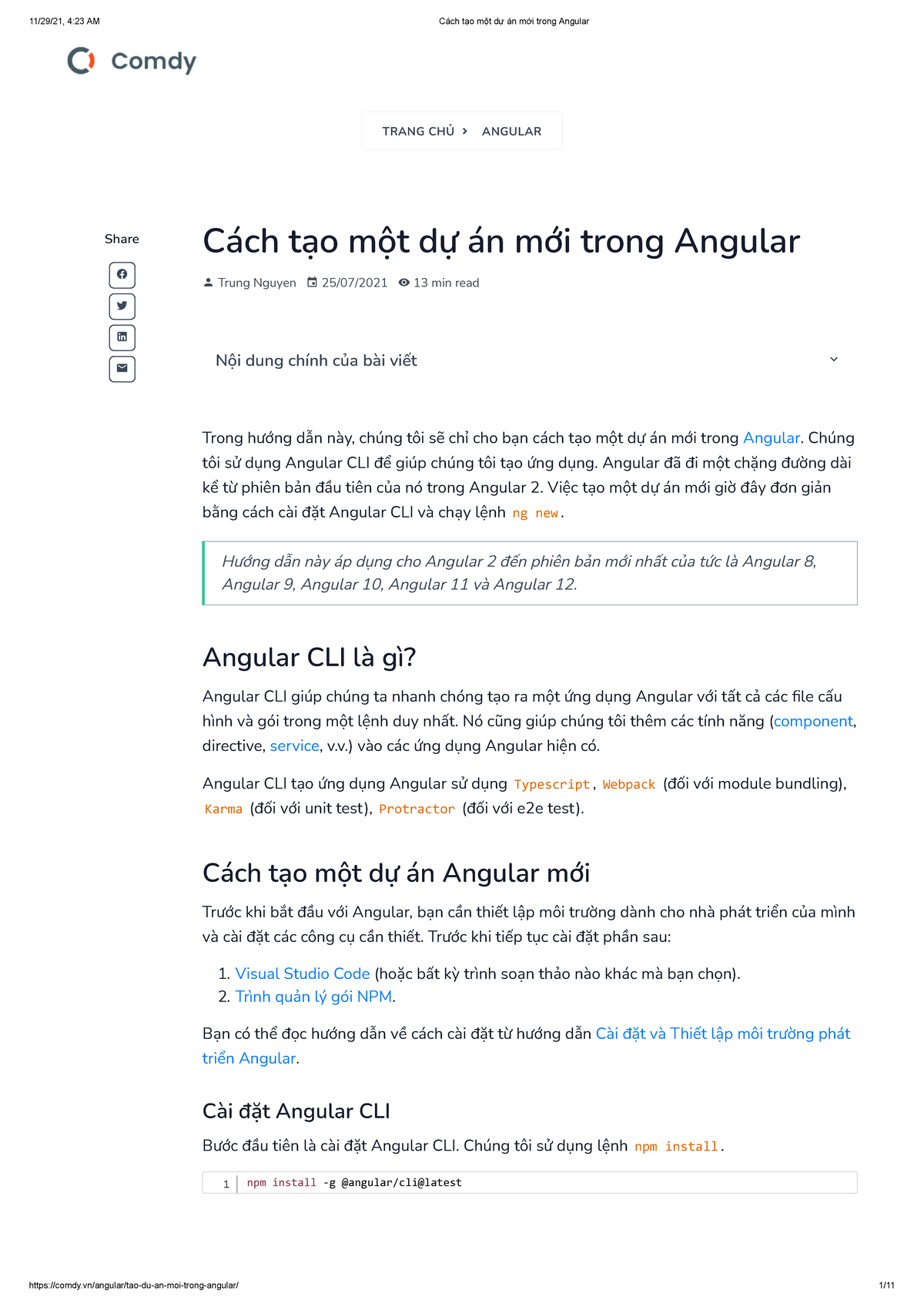 1. Guide New Project with Angular - Share 󰈌 󰕄 󰌻 󰇮 Cách tạo một dự án ...
