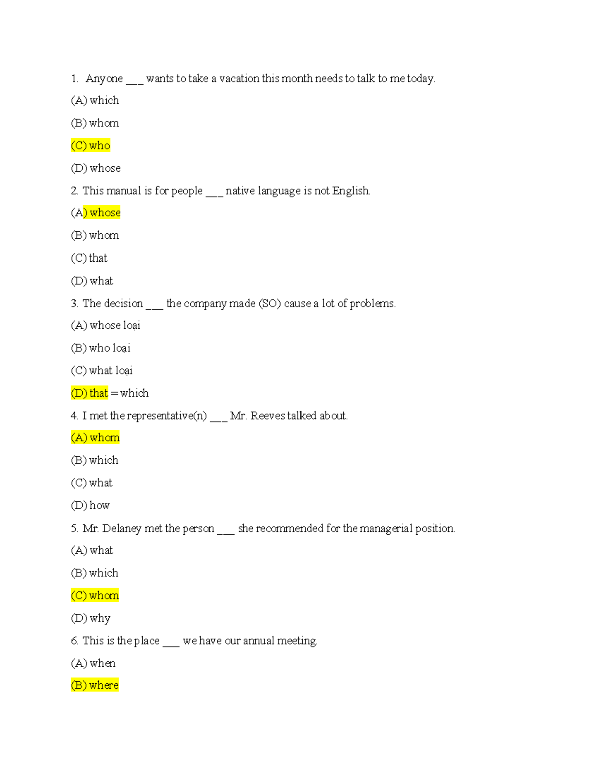 HW-MĐQH - Relative Pronouns Practice Exercises - Studocu