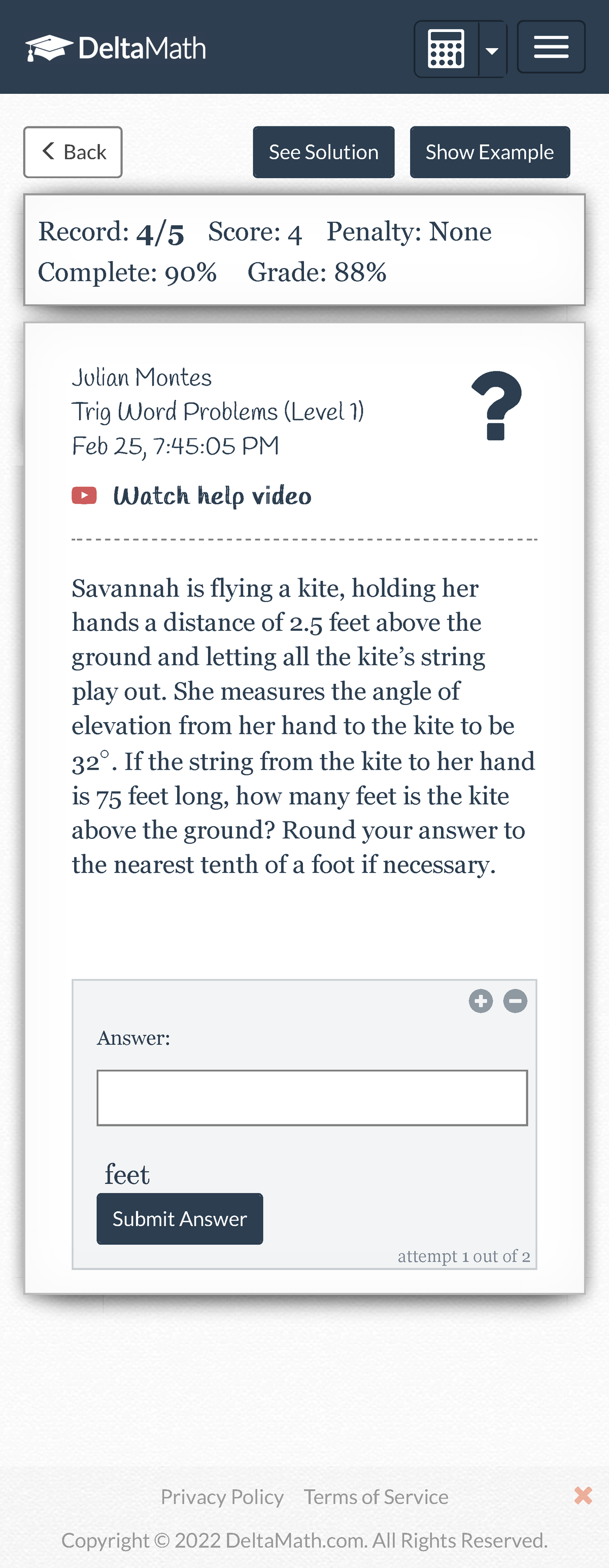 Delta Math Assignment: Trigonometry Word Problems (Level 1) - Studocu