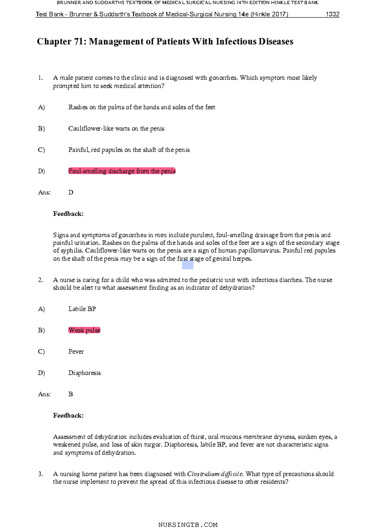 Ch 71 - Practice questions for exams - Chapter 71: Management of ...