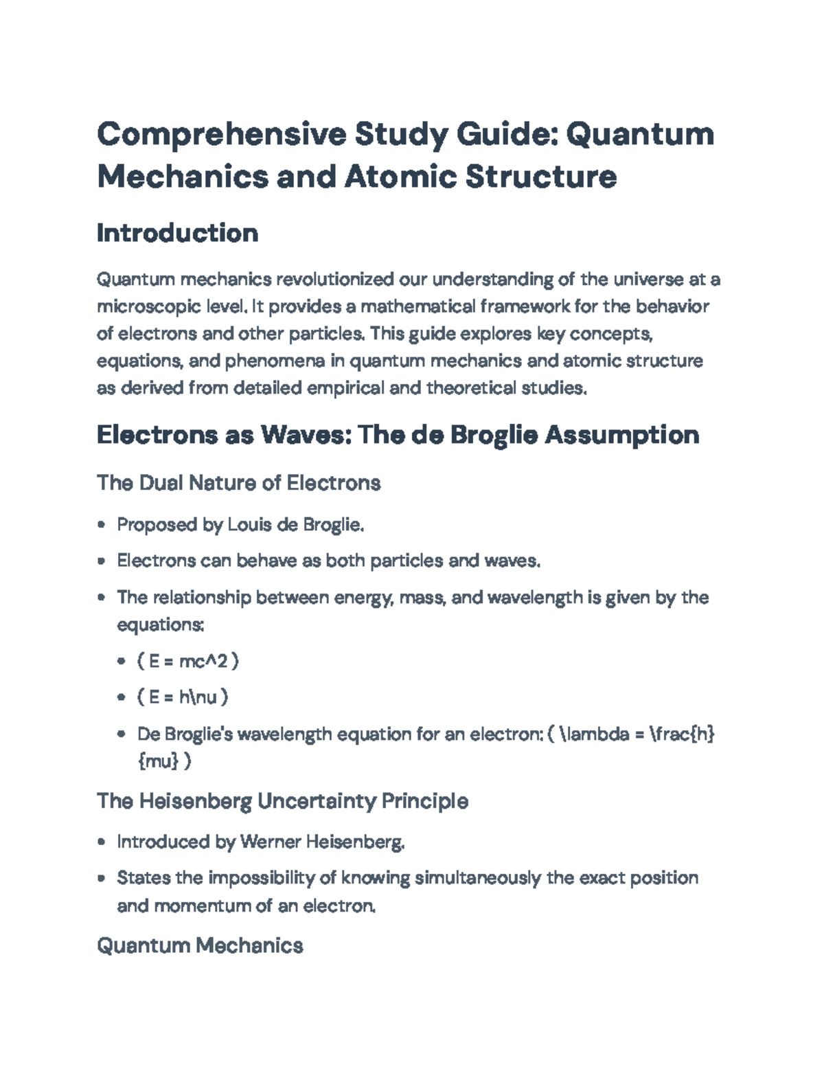 Quantum Mechanics and Atomic Structure: Study Guide and Key Concepts ...
