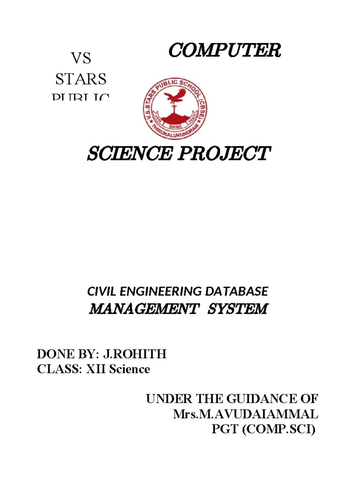 COMPUTER SCIENCE PROJECT: Engineering DBMS - Class XII (SCI) - Studocu