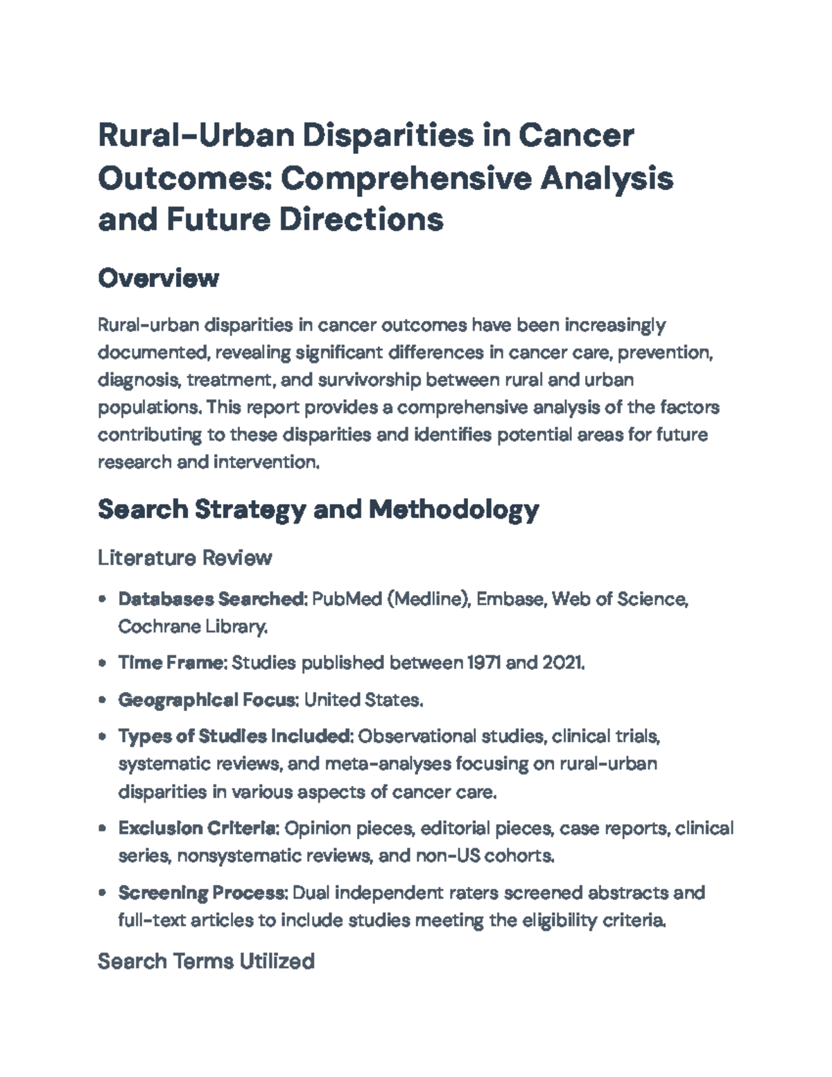 Rural-Urban Disparities in Cancer Outcomes: Analysis and Solutions ...