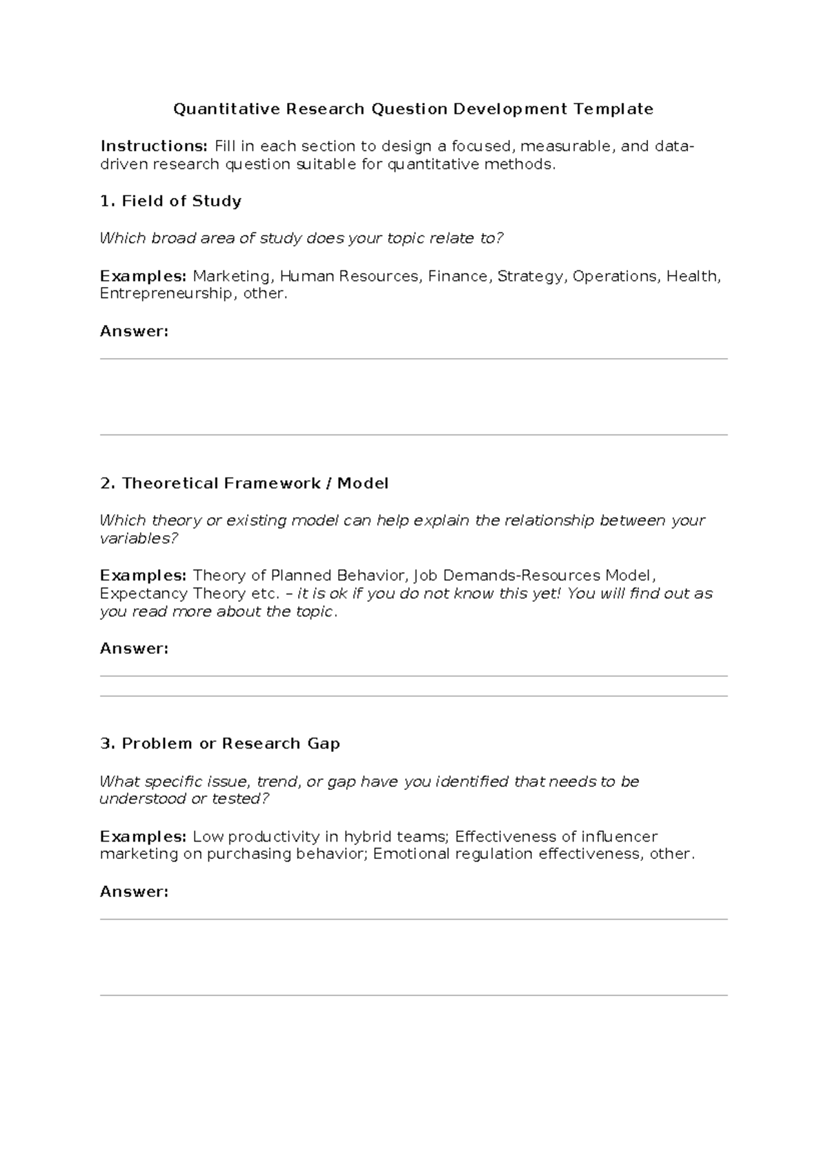 Quantitative Research Question Development Template Instructions ...