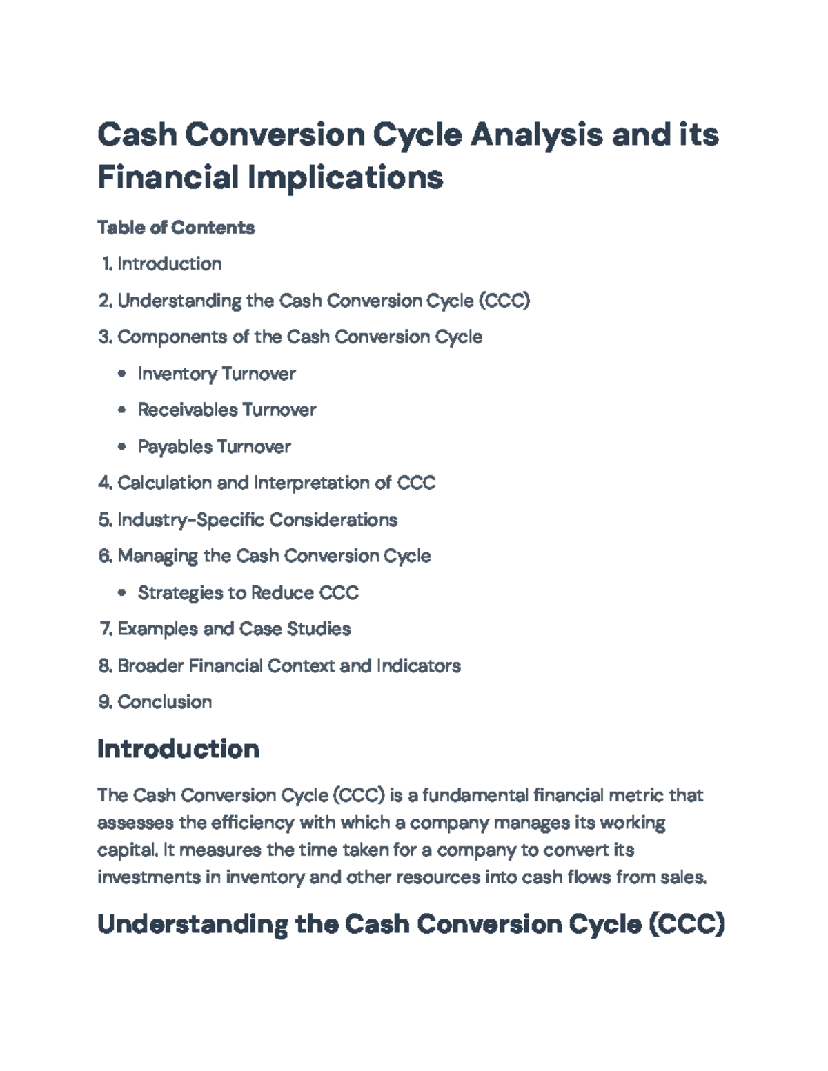 Cash Conversion Cycle (CCC) Analysis: Strategies and Implications ...