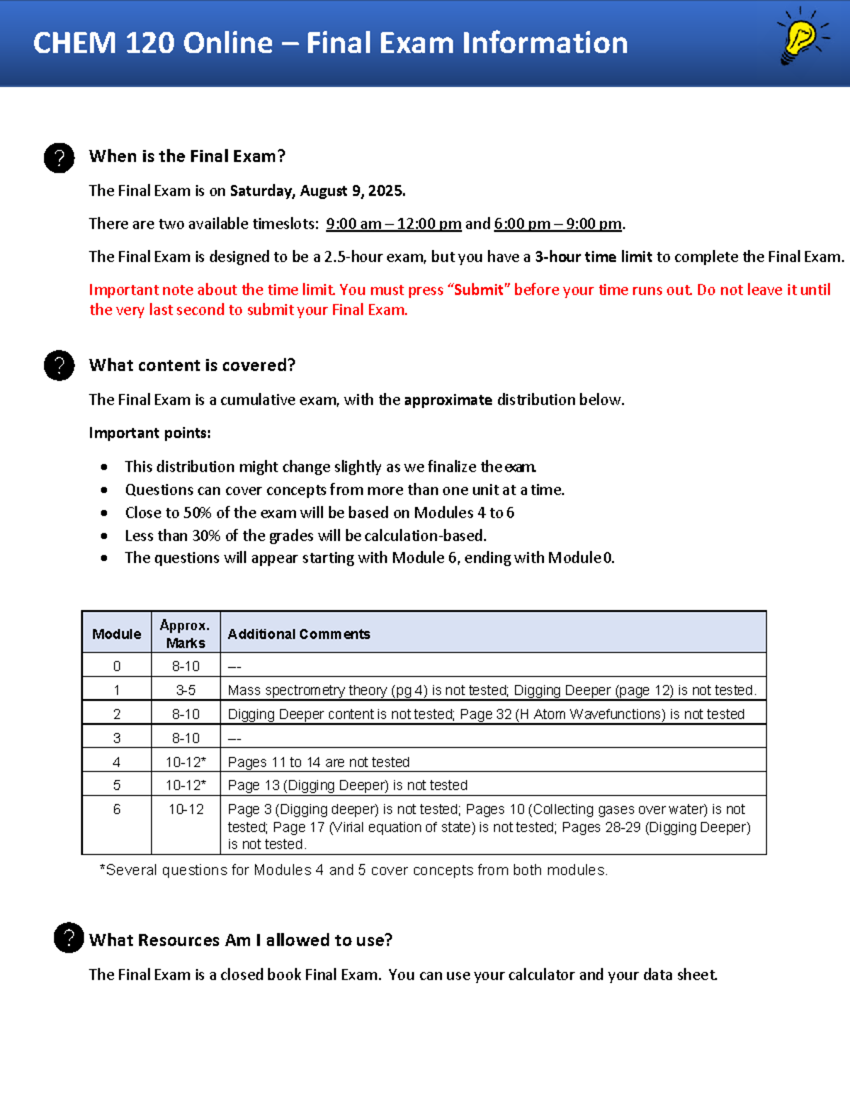 CHEM 120 Final Exam Details and Guidelines S25 - Studocu