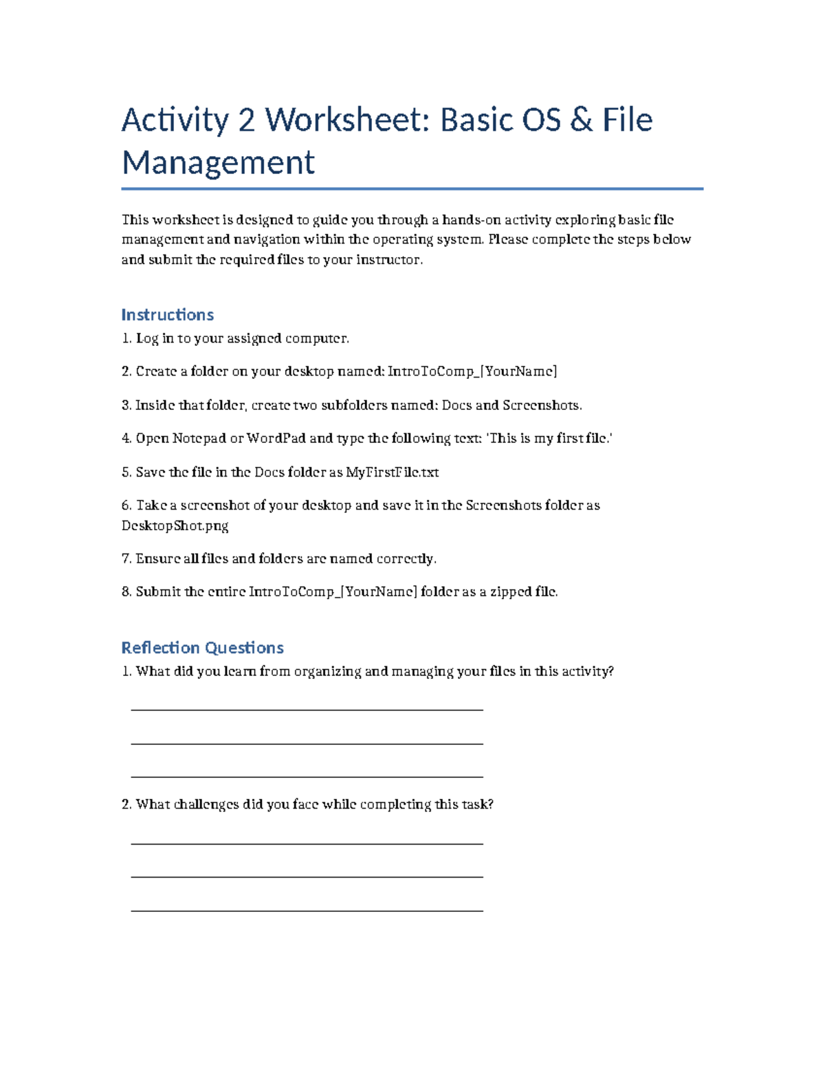 Activity 2 Worksheet - ttuio - Activity 2 Worksheet: Basic OS & File ...