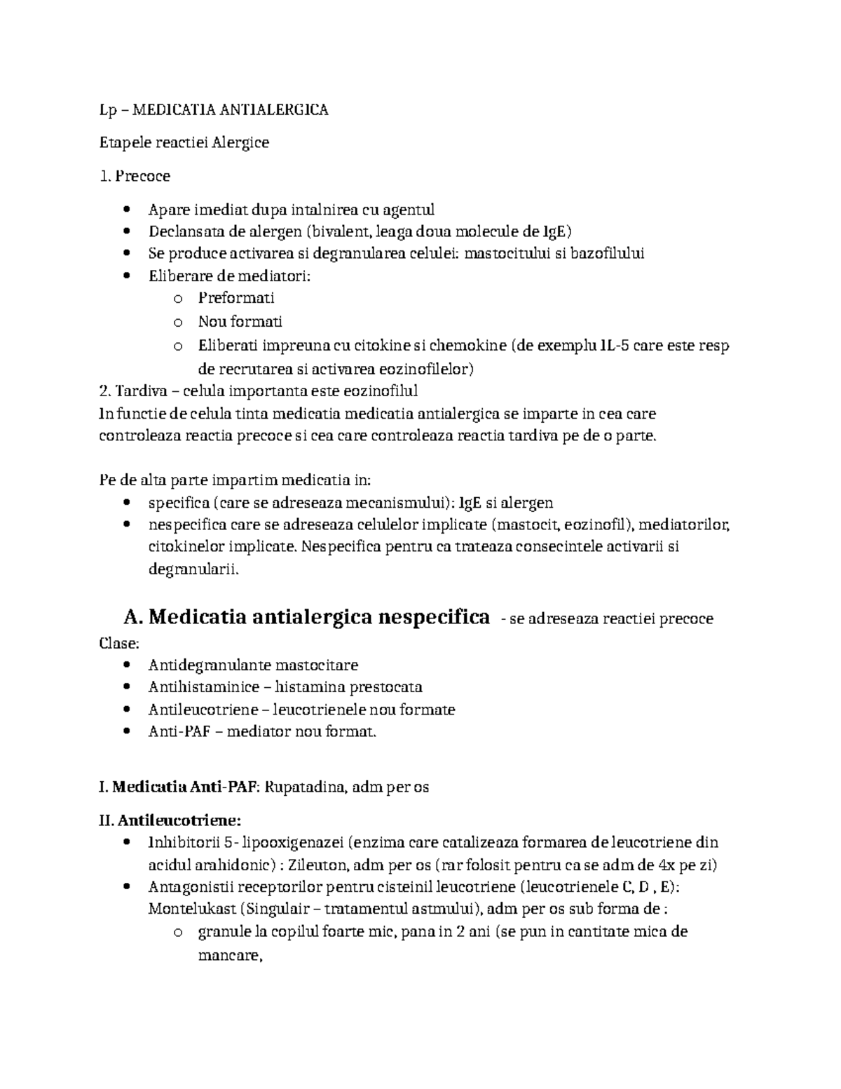 Medicația Antialergică: Fundamente și Clasificări (Lp) - Studocu